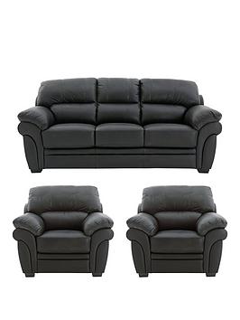 Product photograph of Portland Leather 3 Seater Sofa 2 Armchairs Buy And Save from very.co.uk