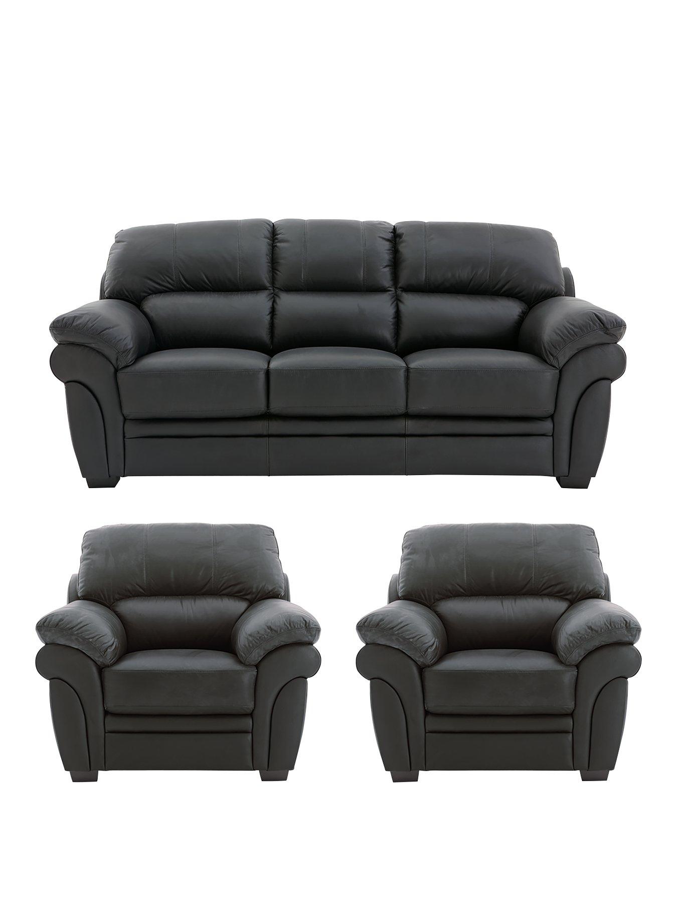 undefined Portland Leather 3 Seater Sofa + 2 Armchairs (Buy and SAVE!)