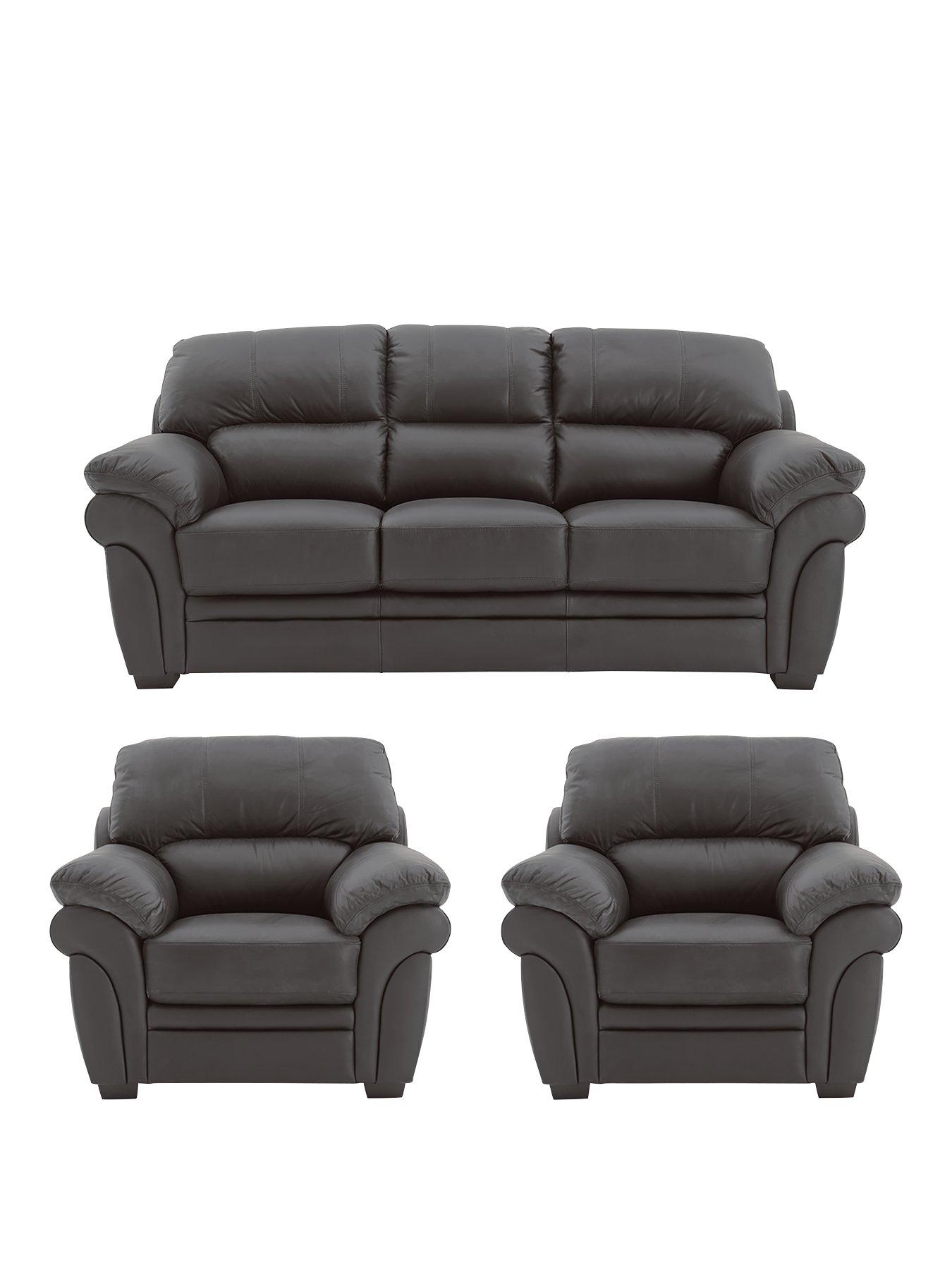 undefined Portland Leather 3 Seater Sofa + 2 Armchairs (Buy and SAVE!)