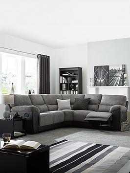 Product photograph of Sienna Fabric Faux Leather High Back Recliner Corner Group Sofa from very.co.uk