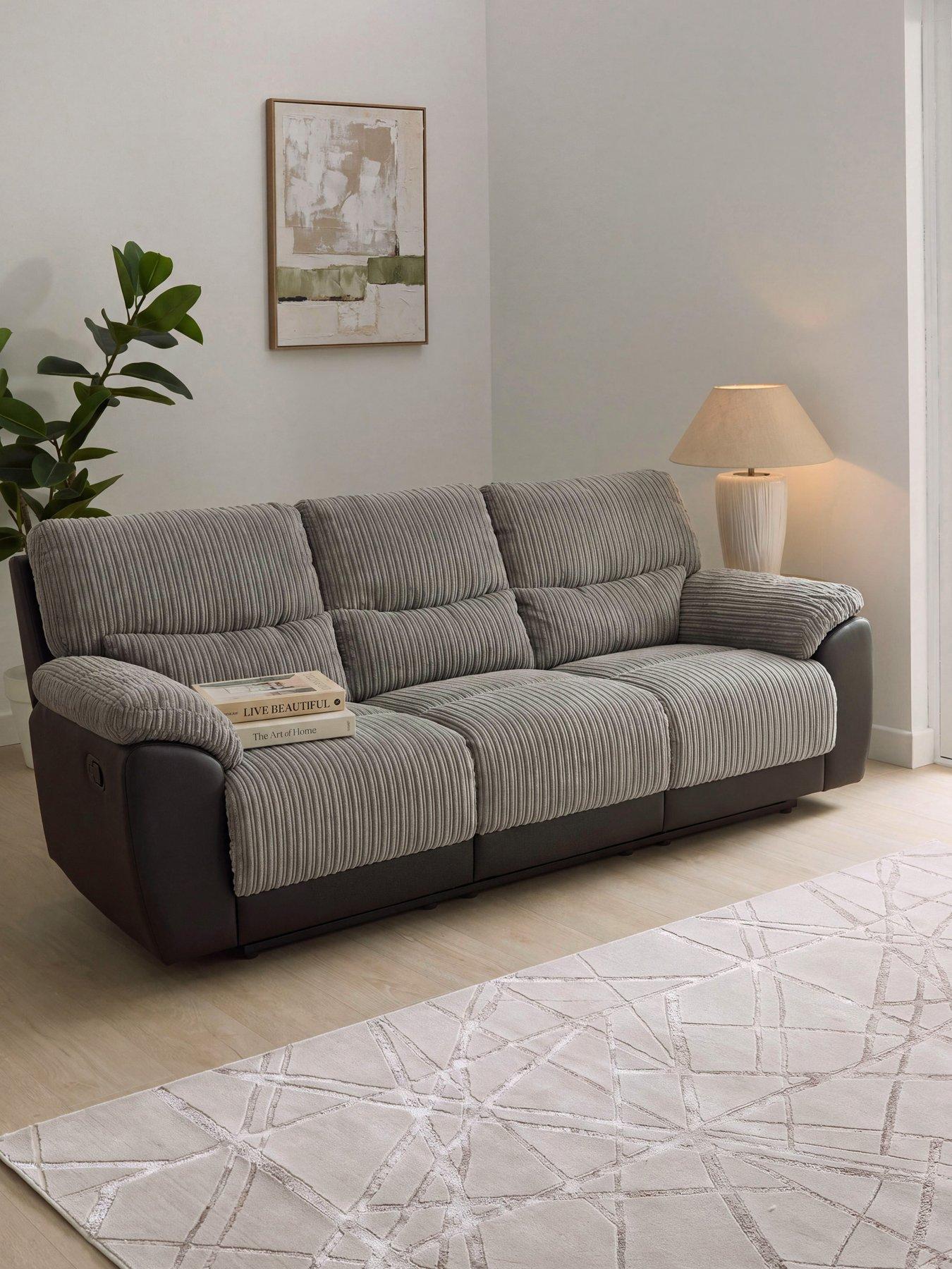 The Very Collection Sienna Fabric/Faux Leather High Back 3 Seater Recliner Sofa