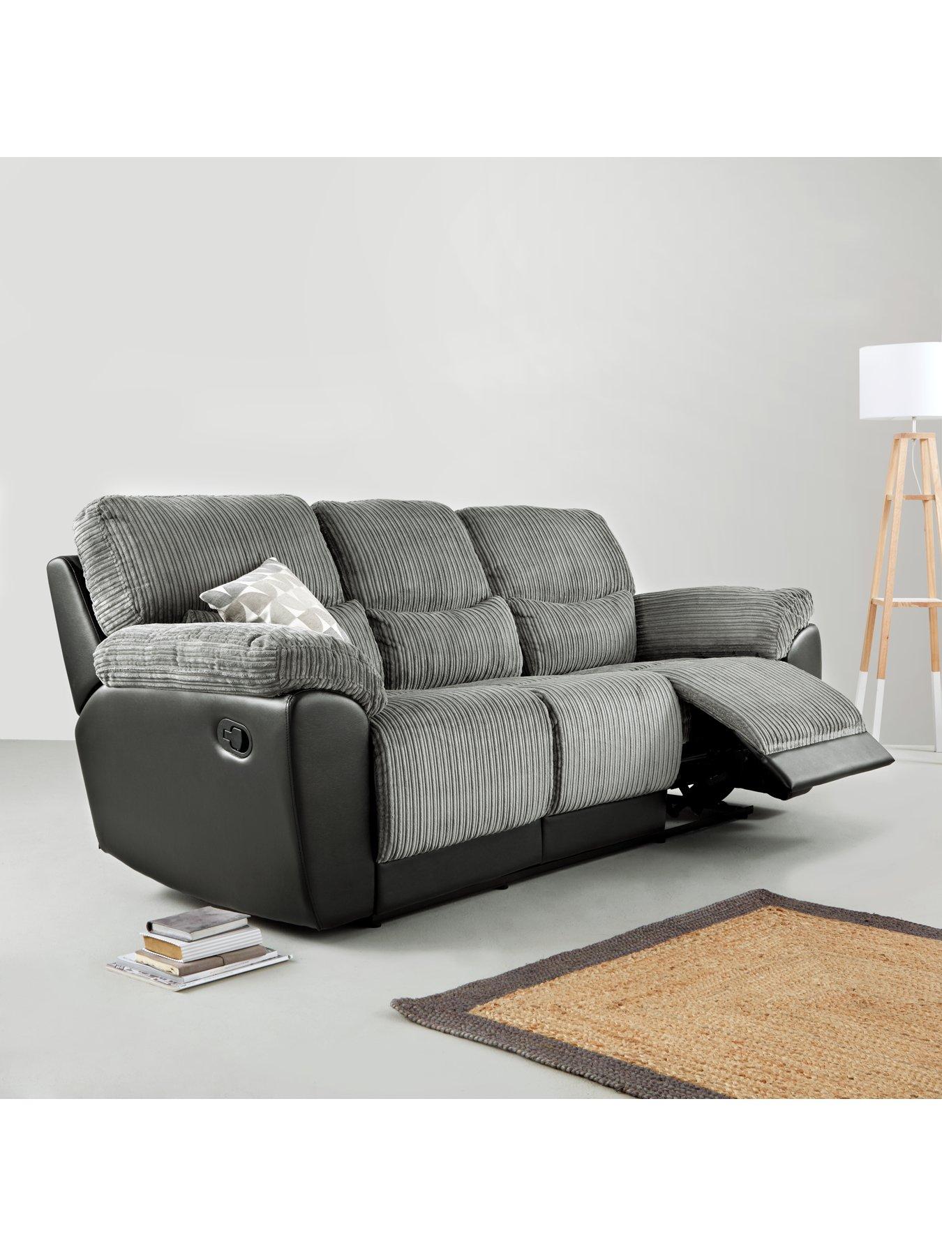 undefined Sienna Fabric/Faux Leather High Back 3 Seater Recliner Sofa