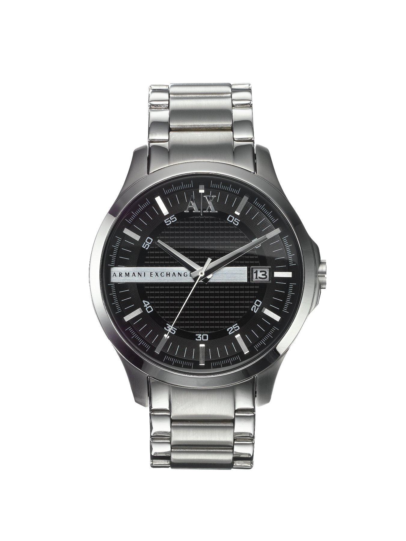 armani exchange black dial stainless steel watch