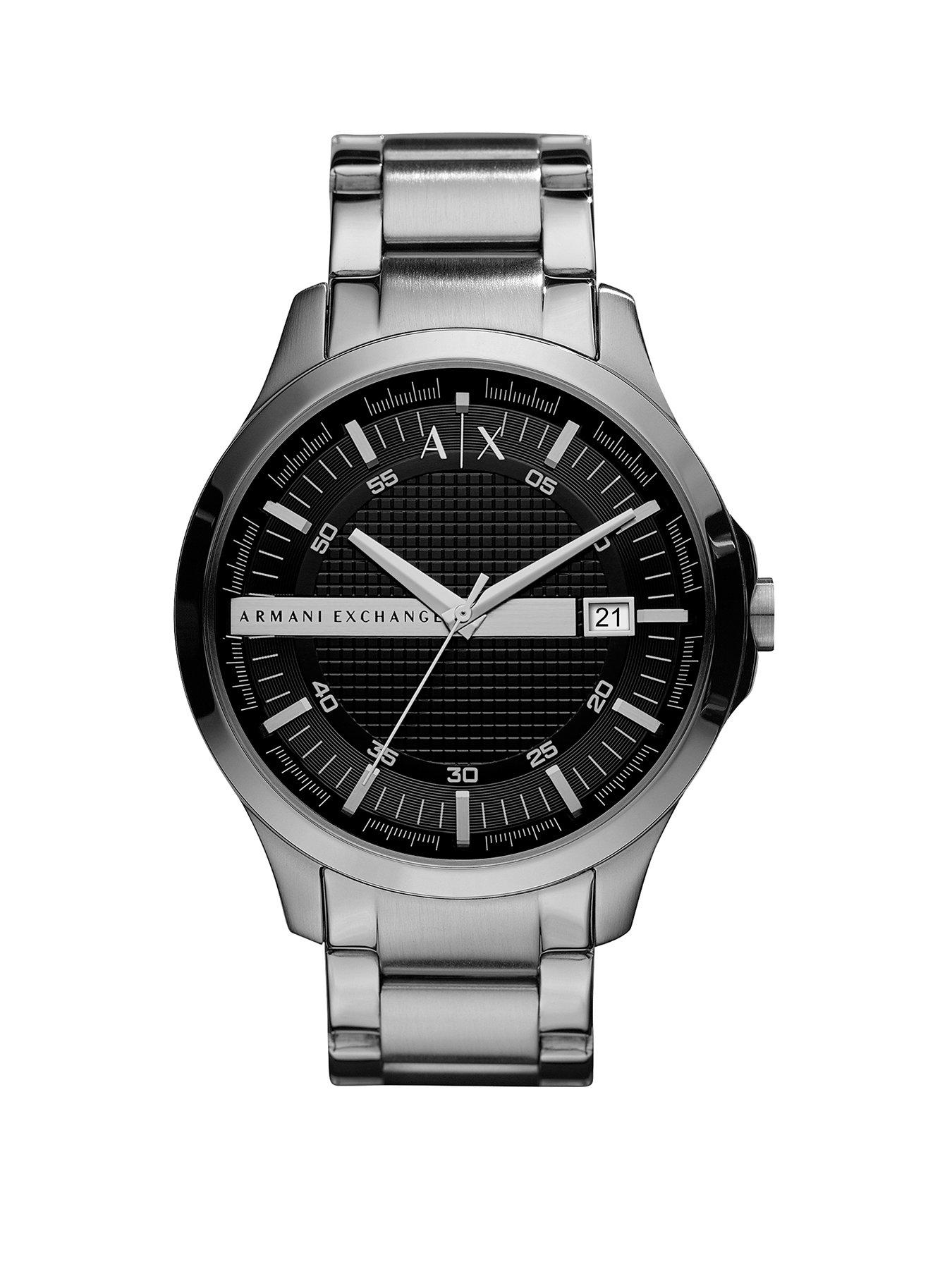 Product photograph of Armani Exchange Stainless Steel Black Dial Mens Watch from very.co.uk