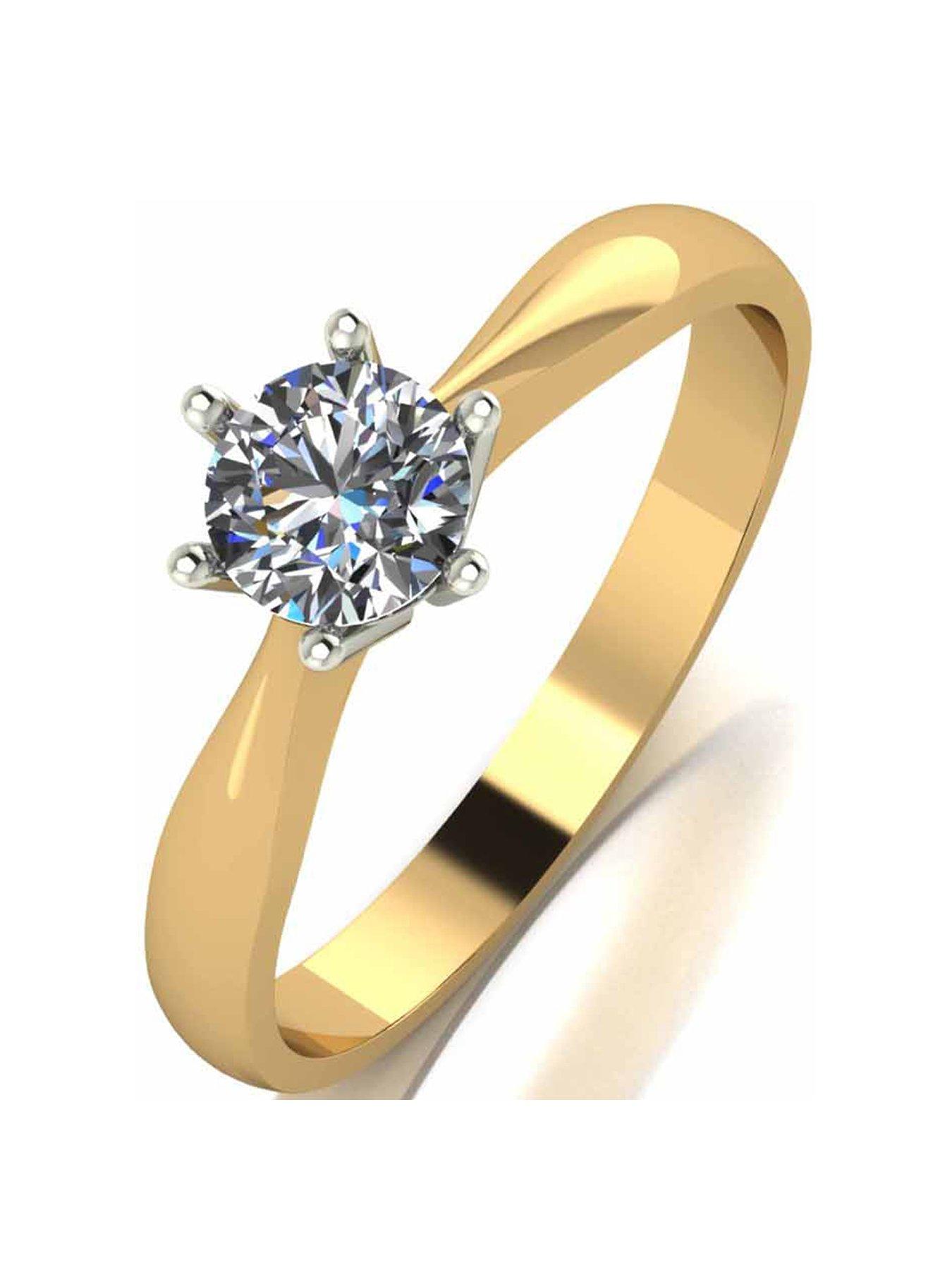Product photograph of Moissanite 9 Carat Yellow Gold 50 Point Solitaire Ring from very.co.uk