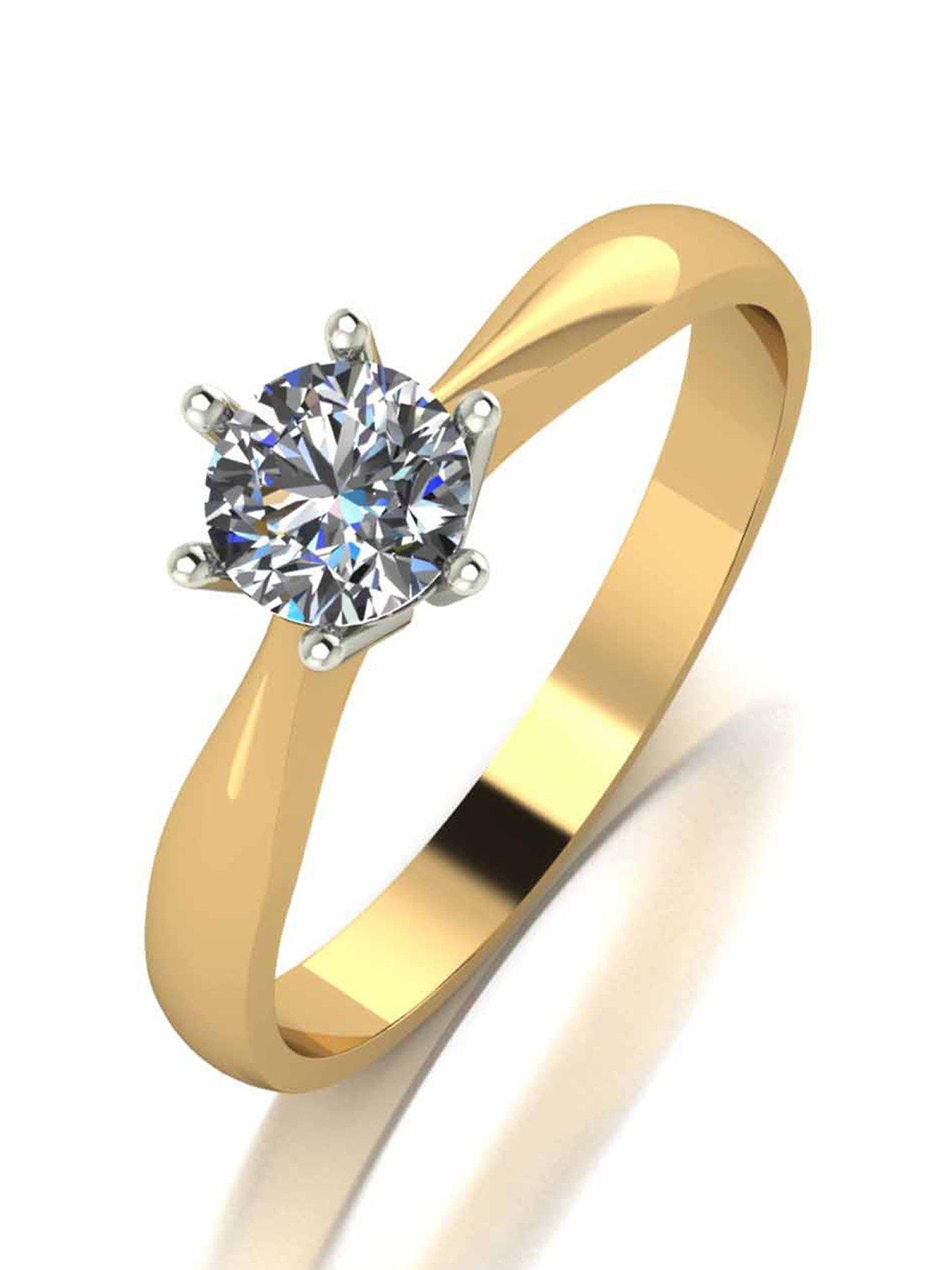 Product photograph of Moissanite 9 Carat Yellow Gold 50 Point Solitaire Ring from very.co.uk