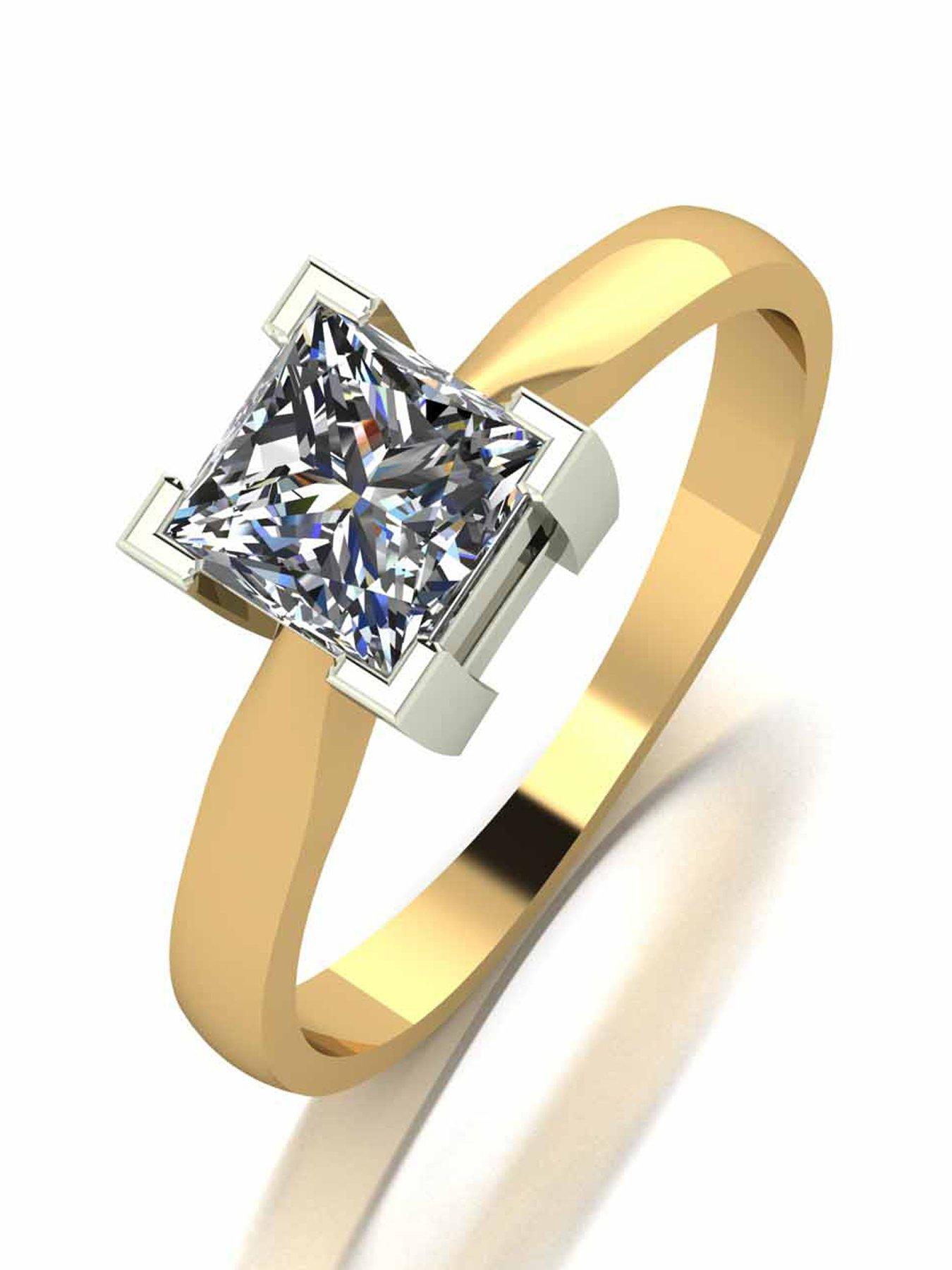 Moissanite 9 Carat White Gold Princess Cut 105pt Equivalent Ring