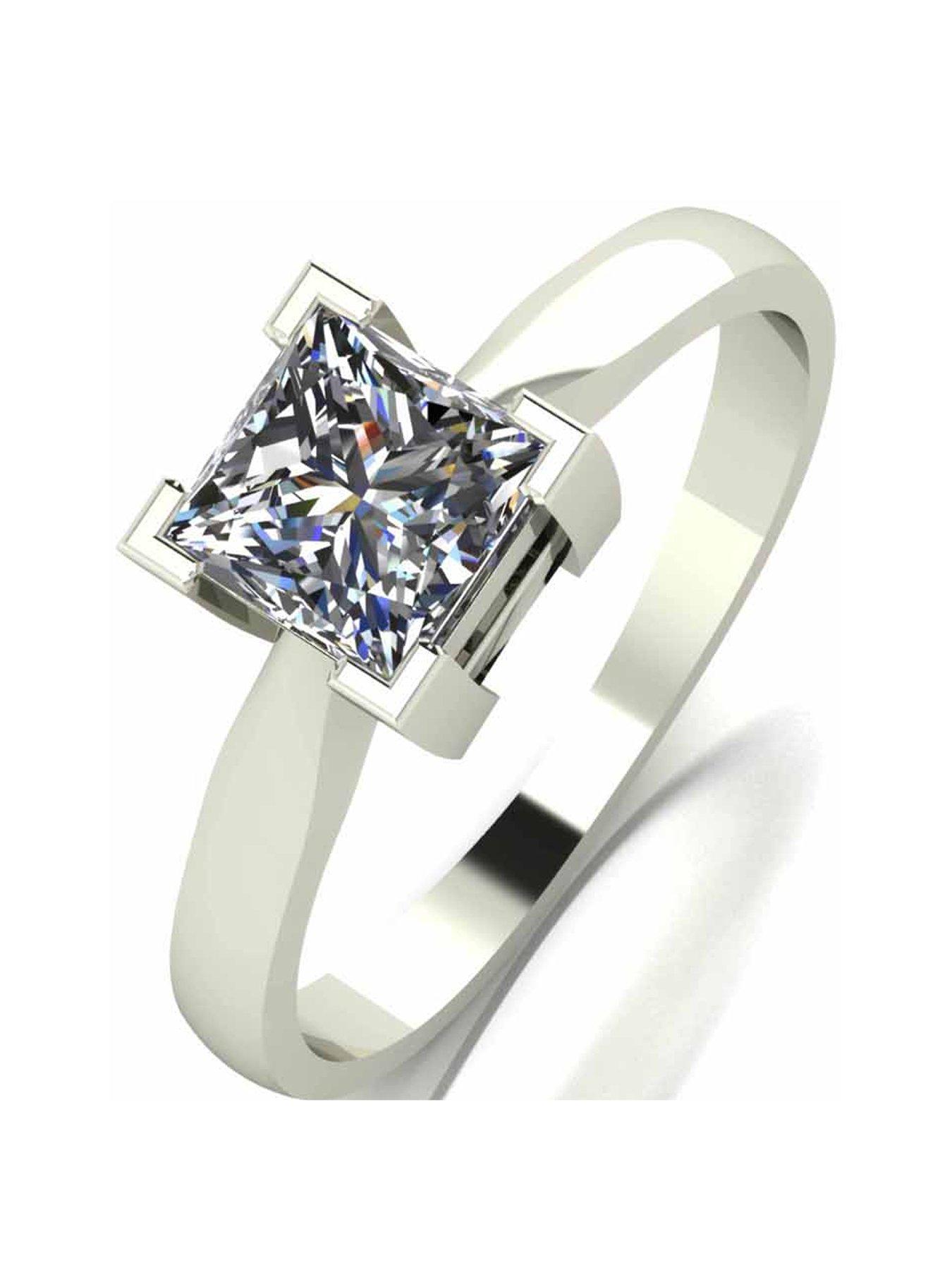 Product photograph of Moissanite 9 Carat White Gold Princess Cut 105pt Equivalent Ring from very.co.uk