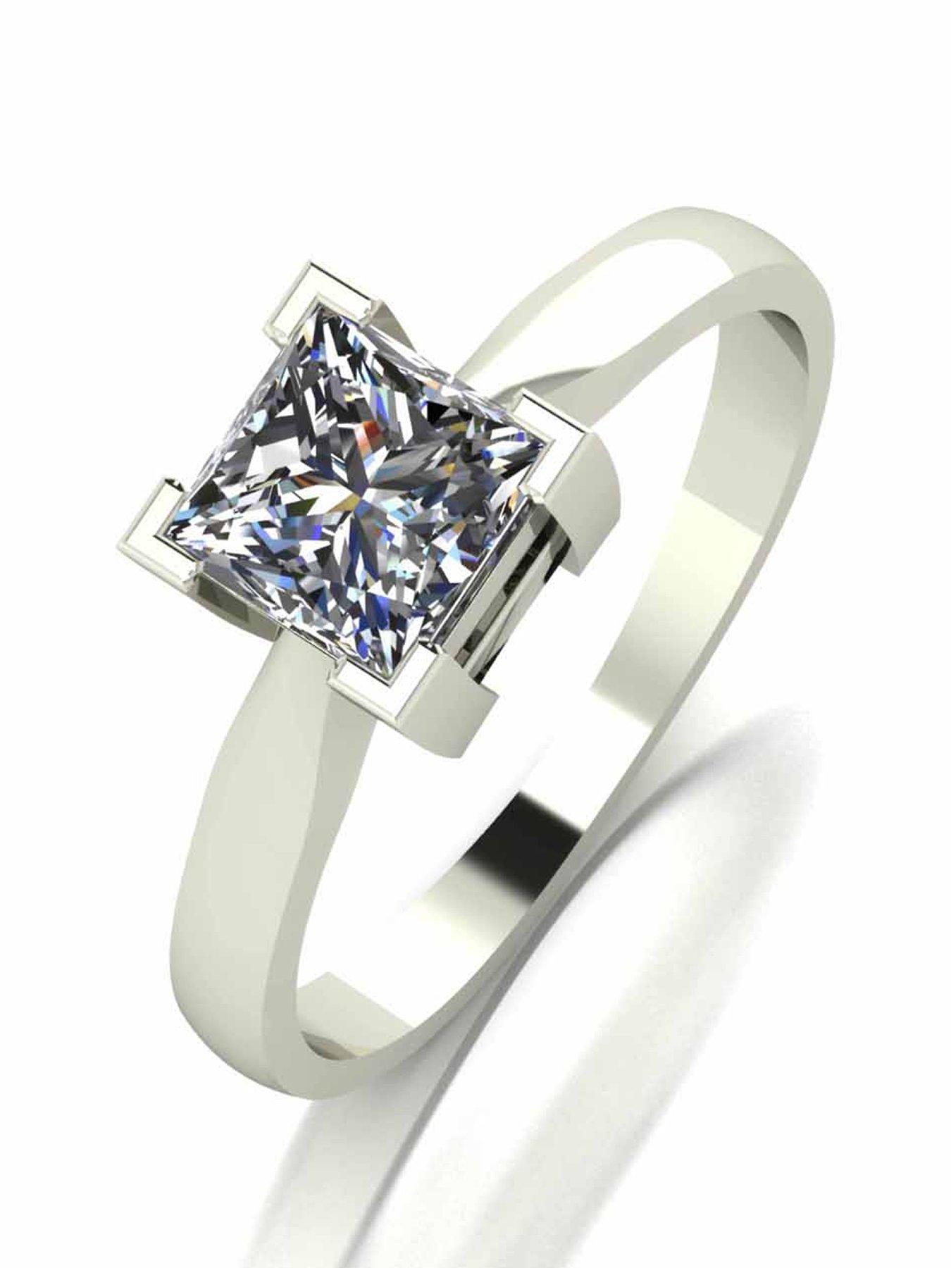Moissanite 9 Carat White Gold Princess Cut 105pt Equivalent Ring