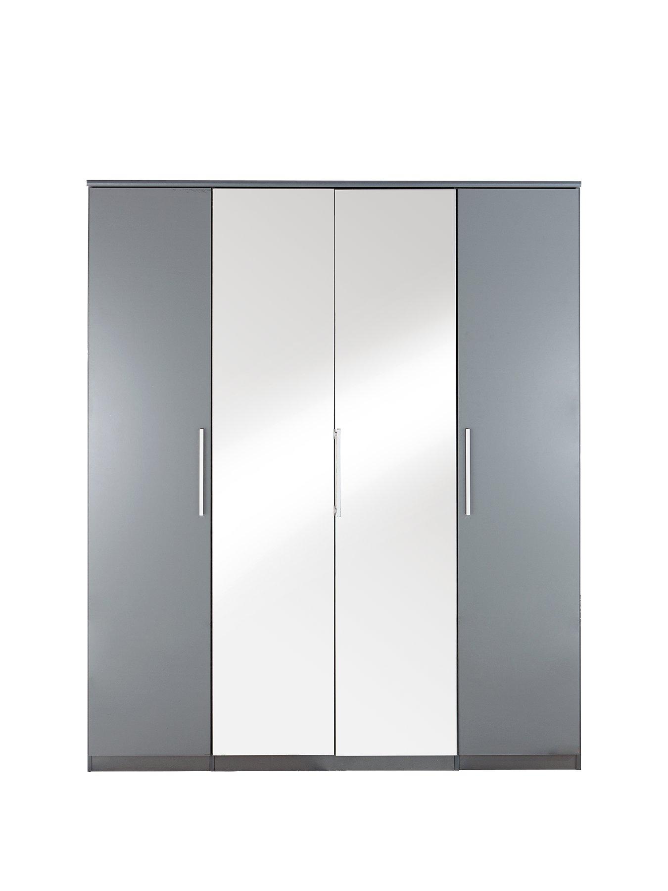 Product photograph of Very Home Prague Gloss 4 Door Mirrored Wardrobe from very.co.uk