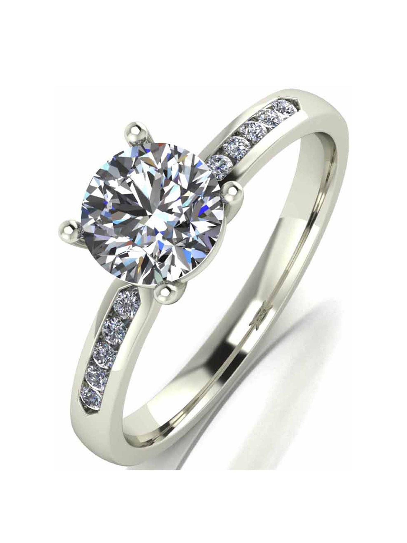 Product photograph of Moissanite 9 Carat White Gold 1 10pt Equivalent Solitaire Ring With Set Shoulders from very.co.uk