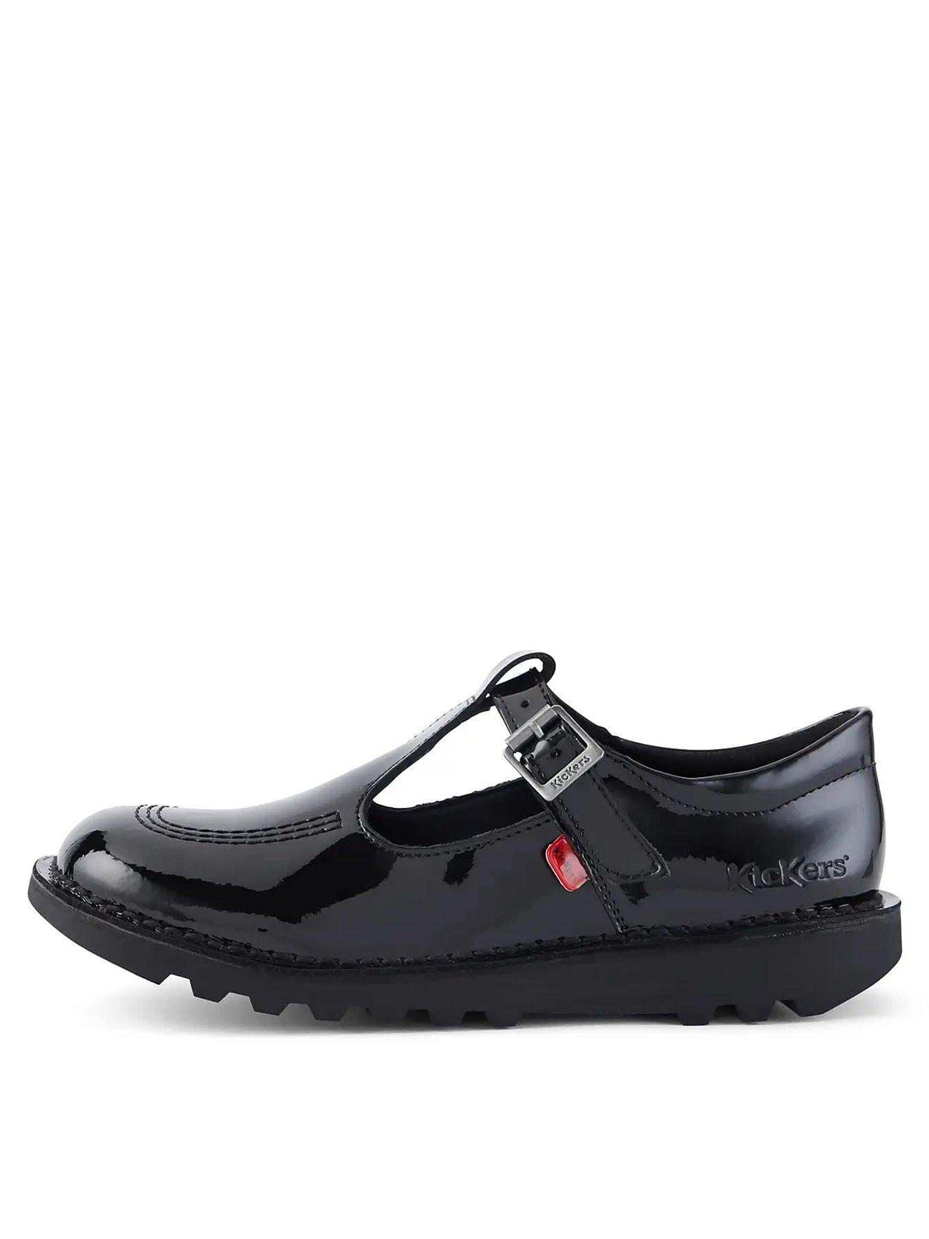 Girls Kick Patent T bar School Shoes Black