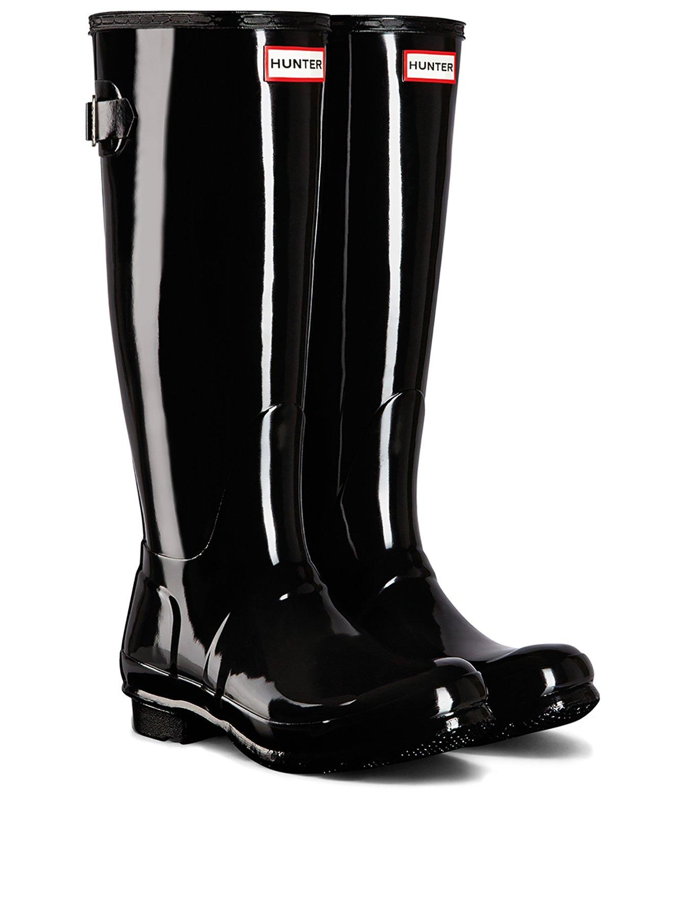 womens black gloss wellies