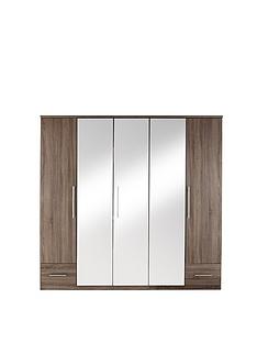 Cologne 5-Door, 2-Drawer Mirrored Wardrobe