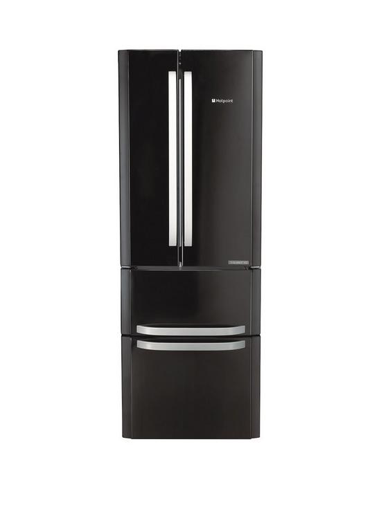 front image of hotpoint-ffu4dk1-american-style-70cm-wide-frost-free-fridge-freezernbsp--black
