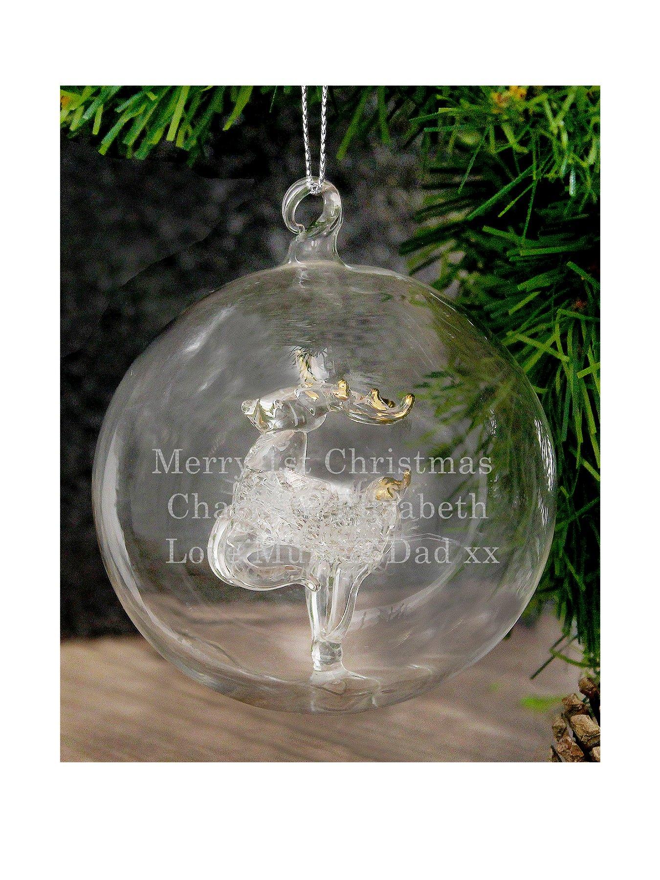 The Personalised Memento Company Personalised Reindeer Glass Christmas Tree Bauble