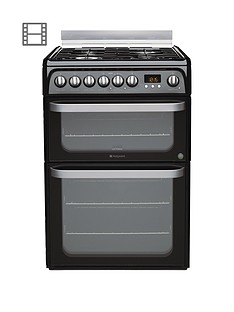 Hotpoint Ultima HUD61KS 60cm Double Oven Dual Fuel Cooker with Gas Hob - Black