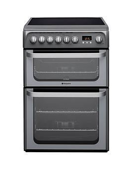 Hotpoint Ultima Hue61Gs 60Cm Double Oven Electric Cooker With Ceramic Hob - Graphite Best Price, Cheapest Prices