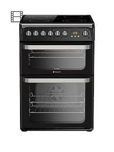 Hotpoint Ultima HUE61K 60cm Double Oven Electric Cooker with Ceramic Hob - Black