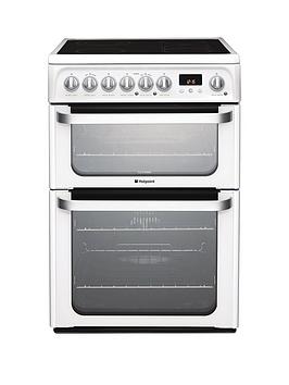 Hotpoint Ultima Hue61Ps 60Cm Double Oven Electric Cooker With Ceramic Hob - White Best Price, Cheapest Prices