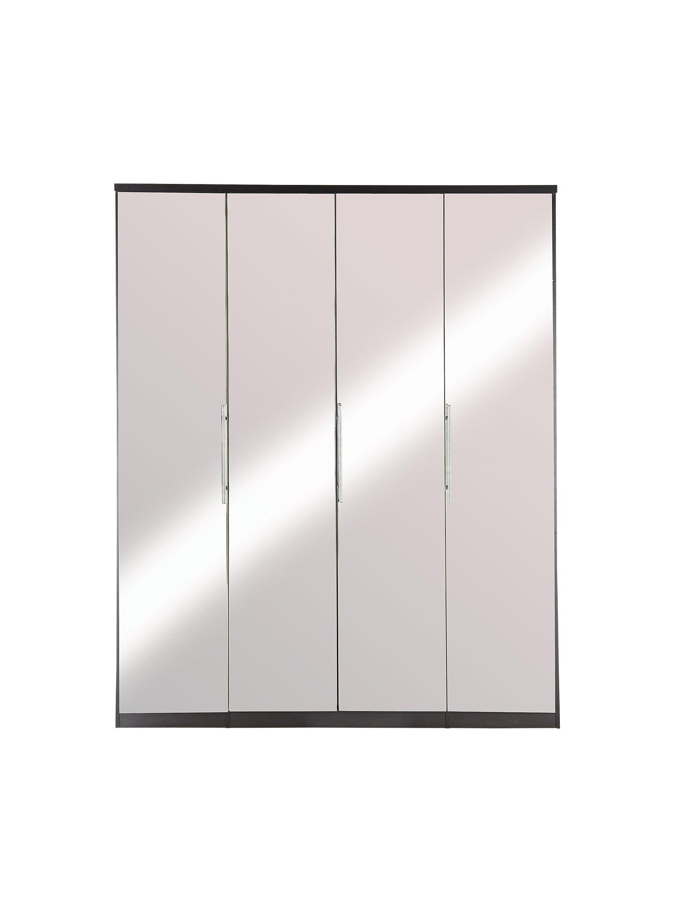 Prague 4 Door Wardrobe With Mirrored Doors And Internal Chest Of 3