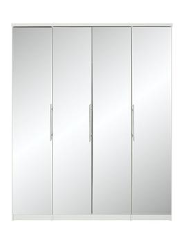 Product photograph of Very Home Prague 4-door Wardrobe With Mirrored Doors And Internal Chest Of 3 Drawers from very.co.uk