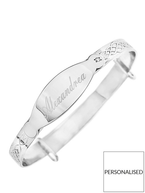 the-love-silver-collection-sterling-silver-babiesnbspceltic-diamond-set-personalised-id-expander-bangle