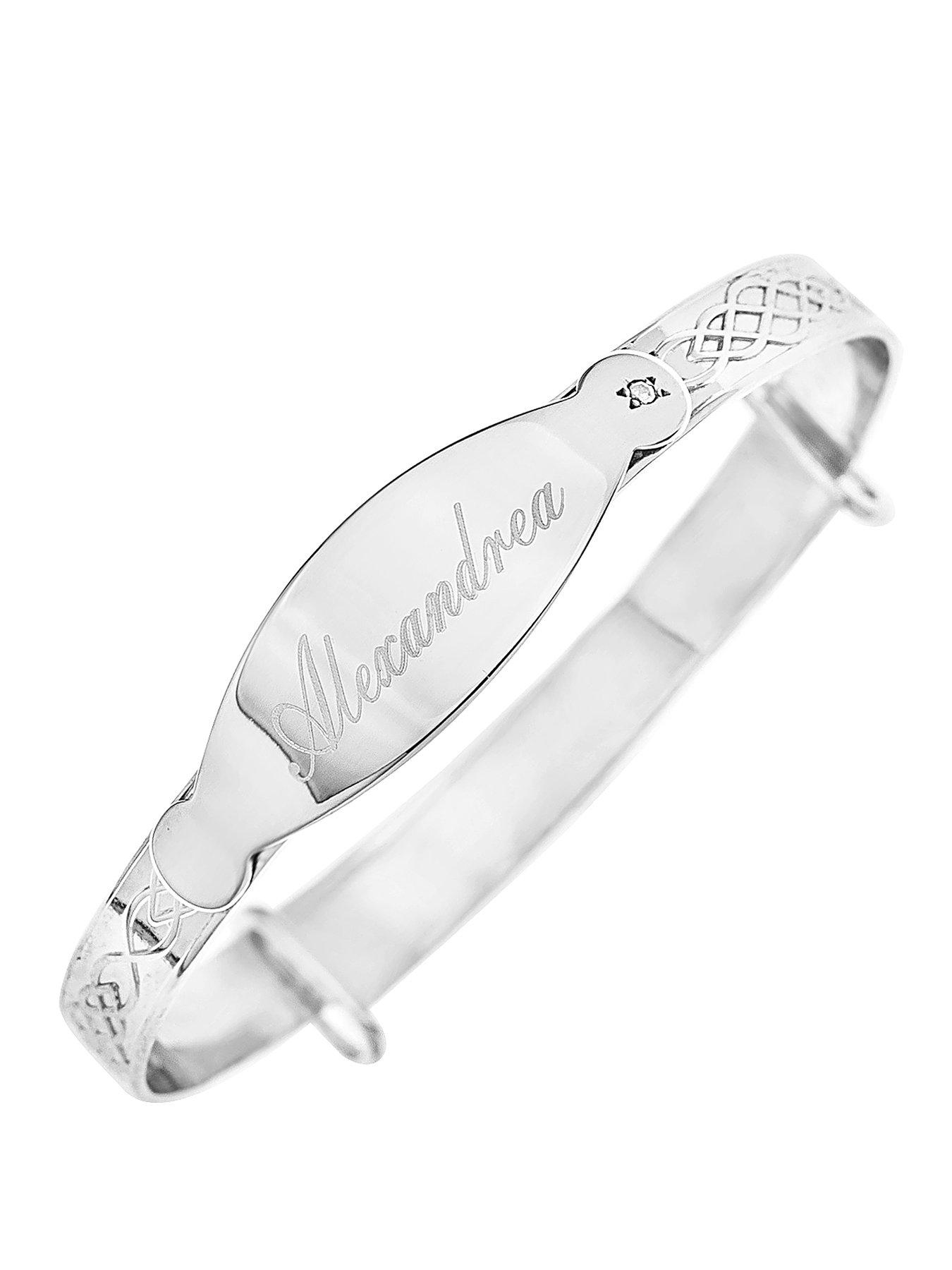 The Love Collection Sterling Silver Babies Celtic Diamond Set Personalised ID Expander Bangle