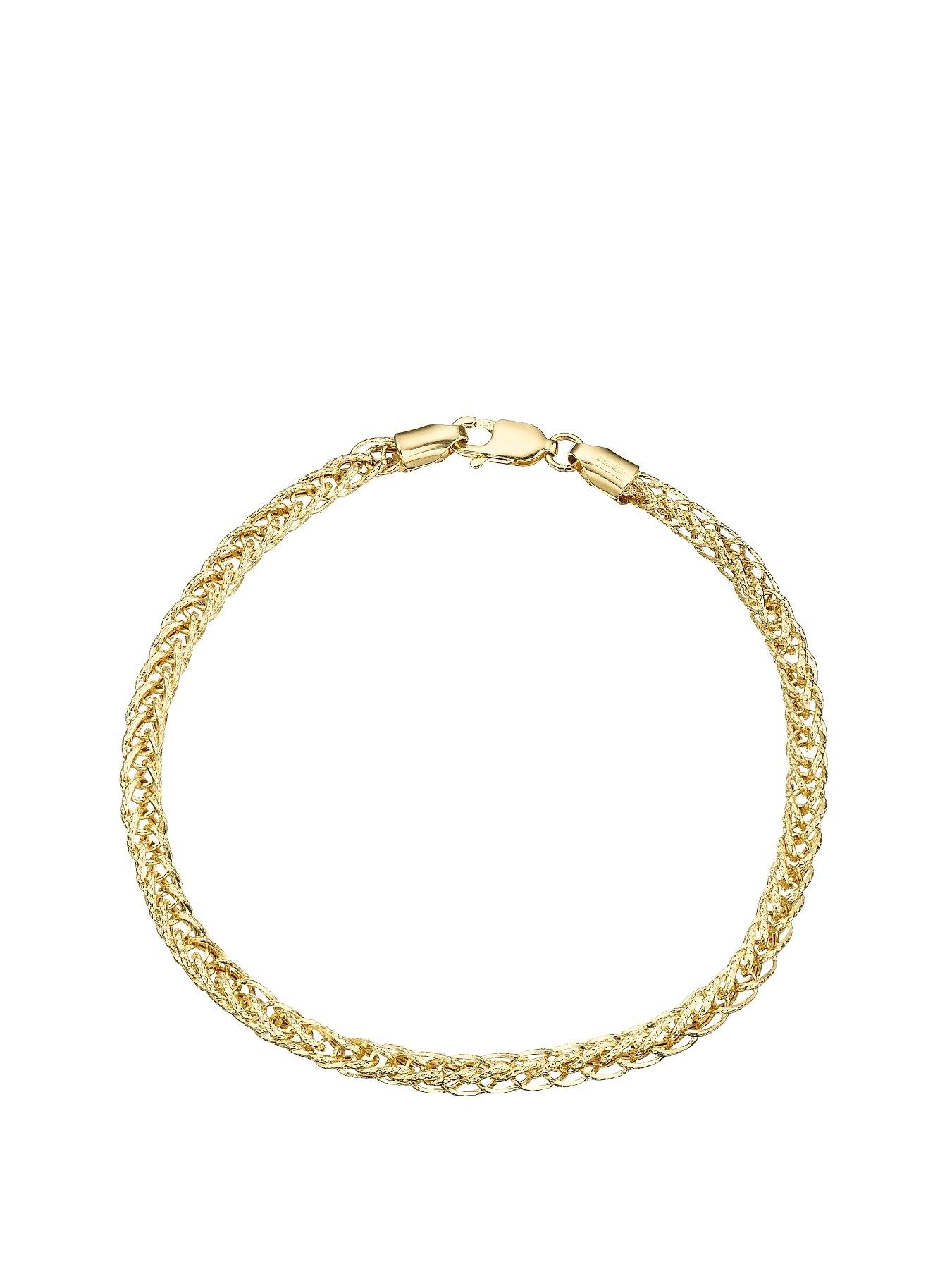Women 9 Carat Yellow Gold Fancy Wheatchain Bracelet