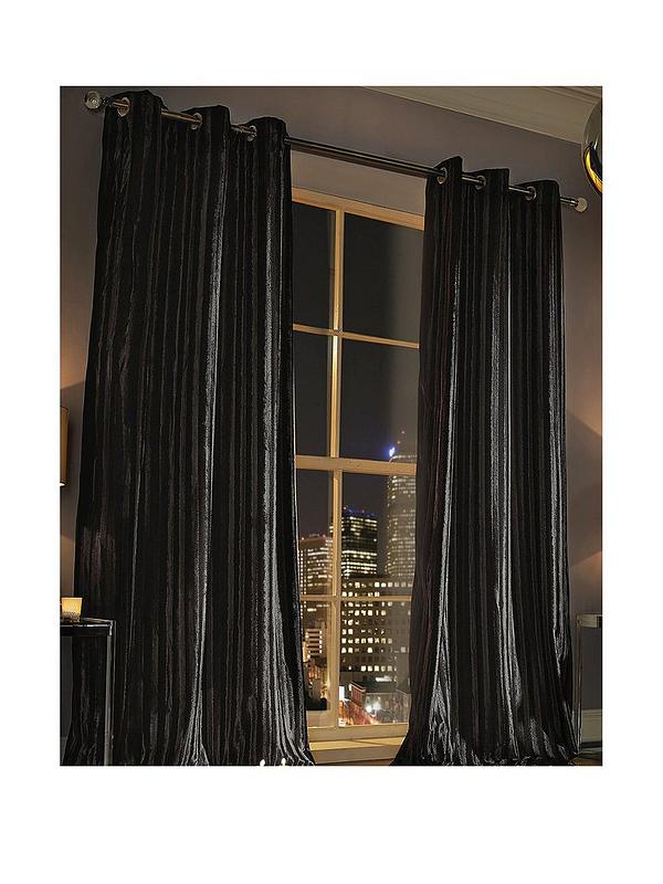 Kylie Minogue Veda Lined Eyelet Curtains Silver Ready Made Ring Top Thermal 