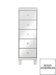 Parisian Ready Assembled Mirrored Tall 5 Drawer Chest