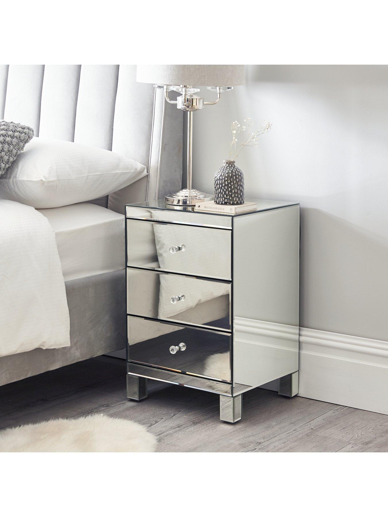 Product photograph of Very Home Parisian Mirrored 3 Drawer Ready Assembled Bedside Chest from very.co.uk