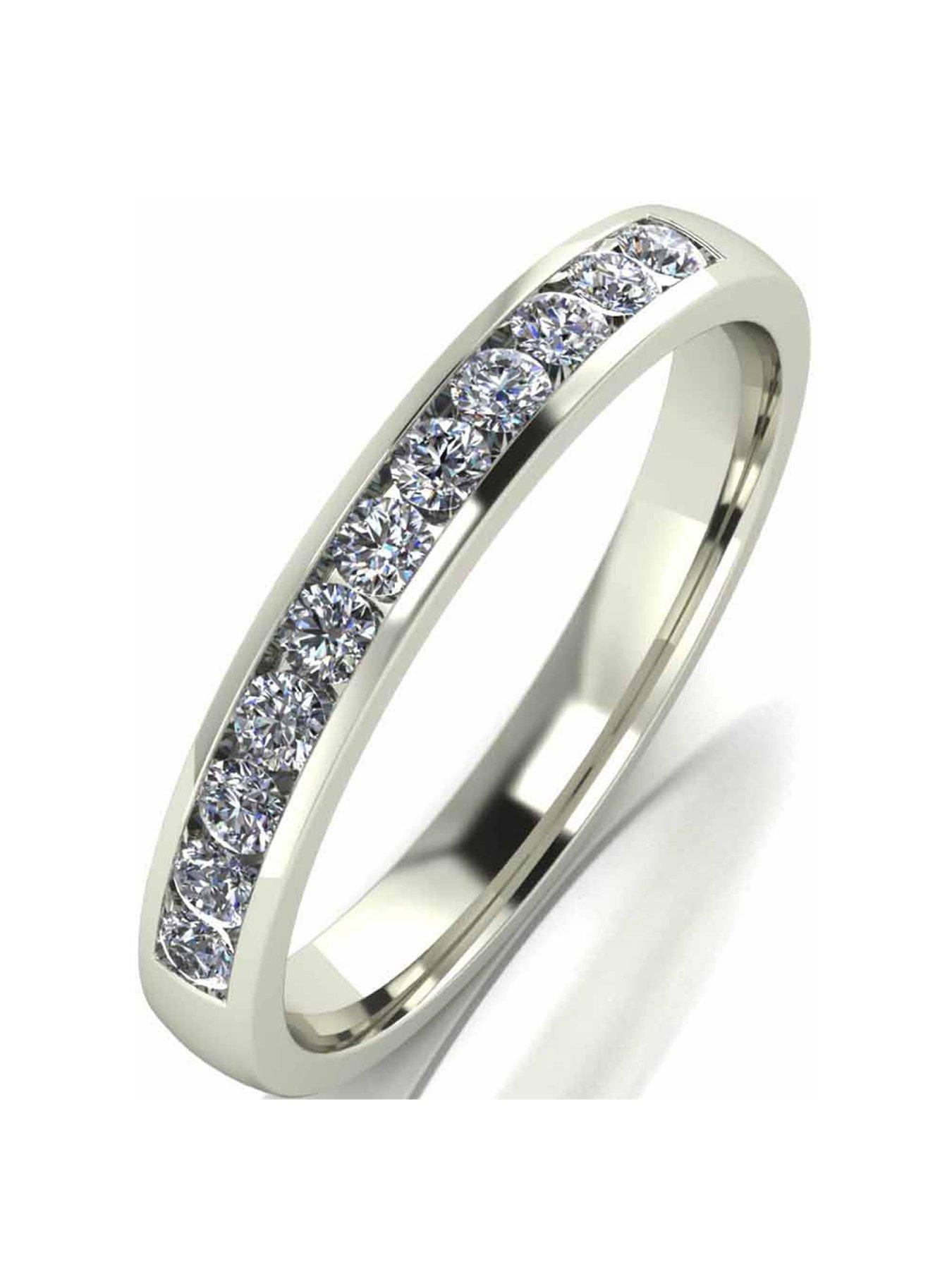 Product photograph of Moissanite 33 Point Moissanite 9 Carat White Gold Channel Set Eternity Ring from very.co.uk