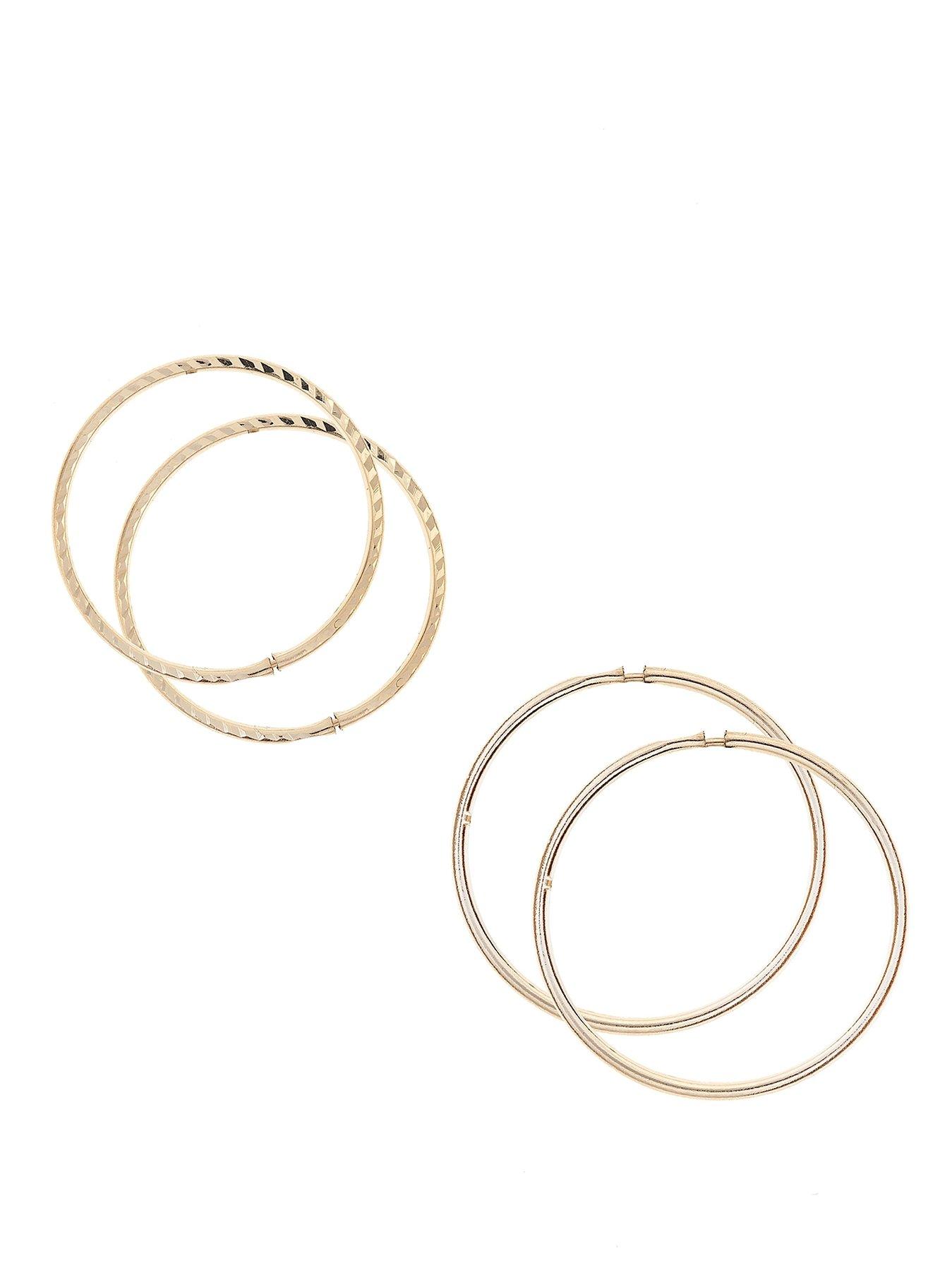 Product photograph of The Love Collection 9 Carat Yellow Gold Set Of Two Crimped Tube Hoops from very.co.uk