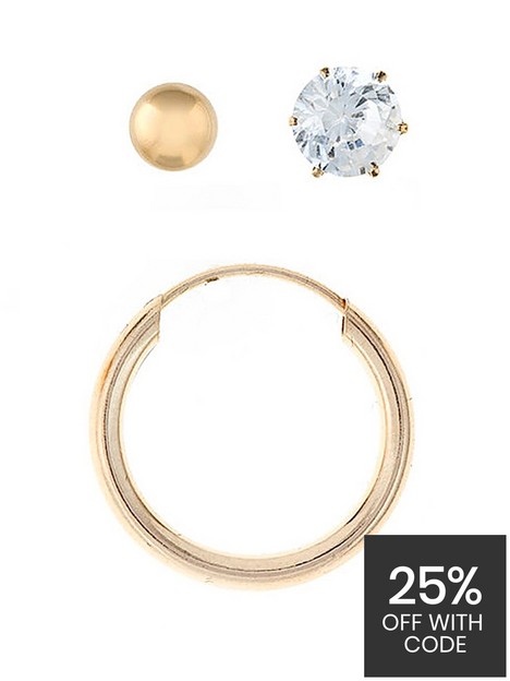 love-gold-9-carat-yellow-gold-mens-set-of-3-ball-stud-hoop-and-cubic-zirconia-earrings