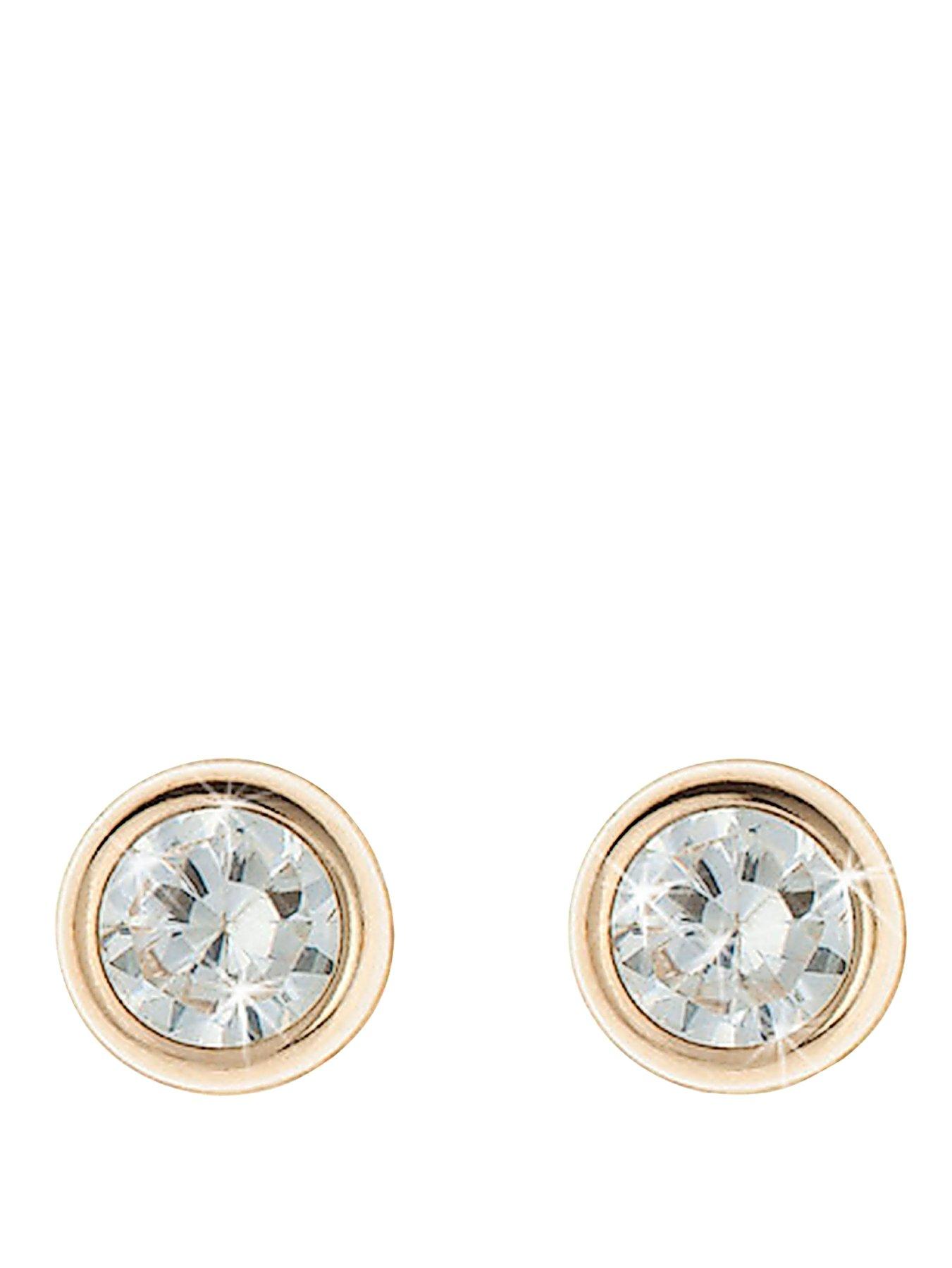 Product photograph of Love Gem 9 Carat Yellow Gold 5 Mm Round Cubic Zirconia Rubover Stud Earrings from very.co.uk