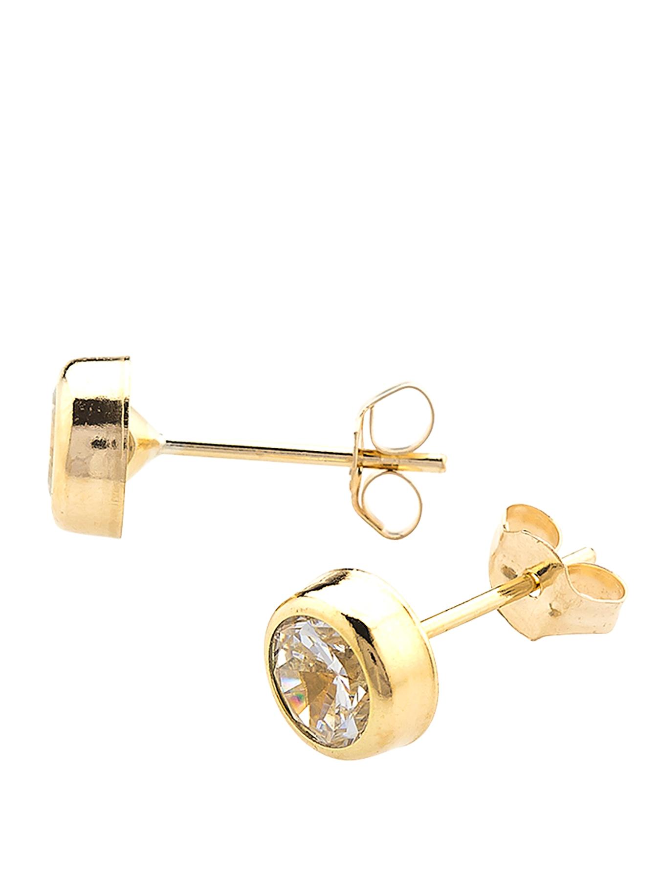Jewellery & watches 9 Carat Yellow Gold 5 mm Round Cubic Zirconia Rubover Stud Earrings