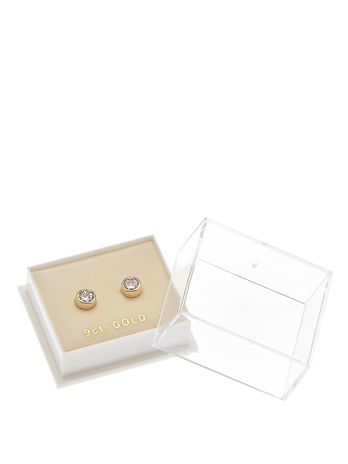 Jewellery & watches 9 Carat Yellow Gold 5 mm Round Cubic Zirconia Rubover Stud Earrings