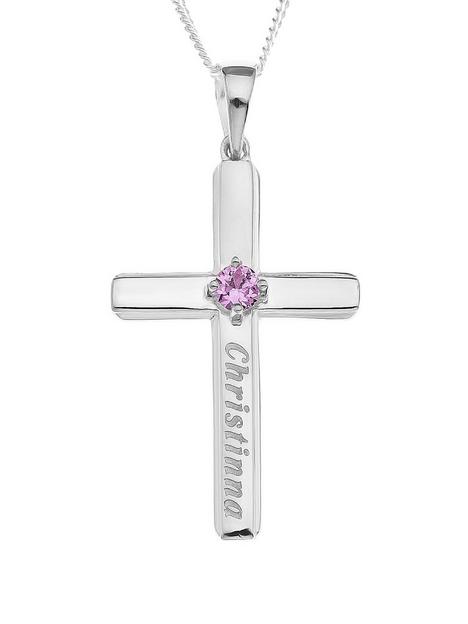 the-love-silver-collection-personalised-sterling-silver-birthstone-cross-pendant