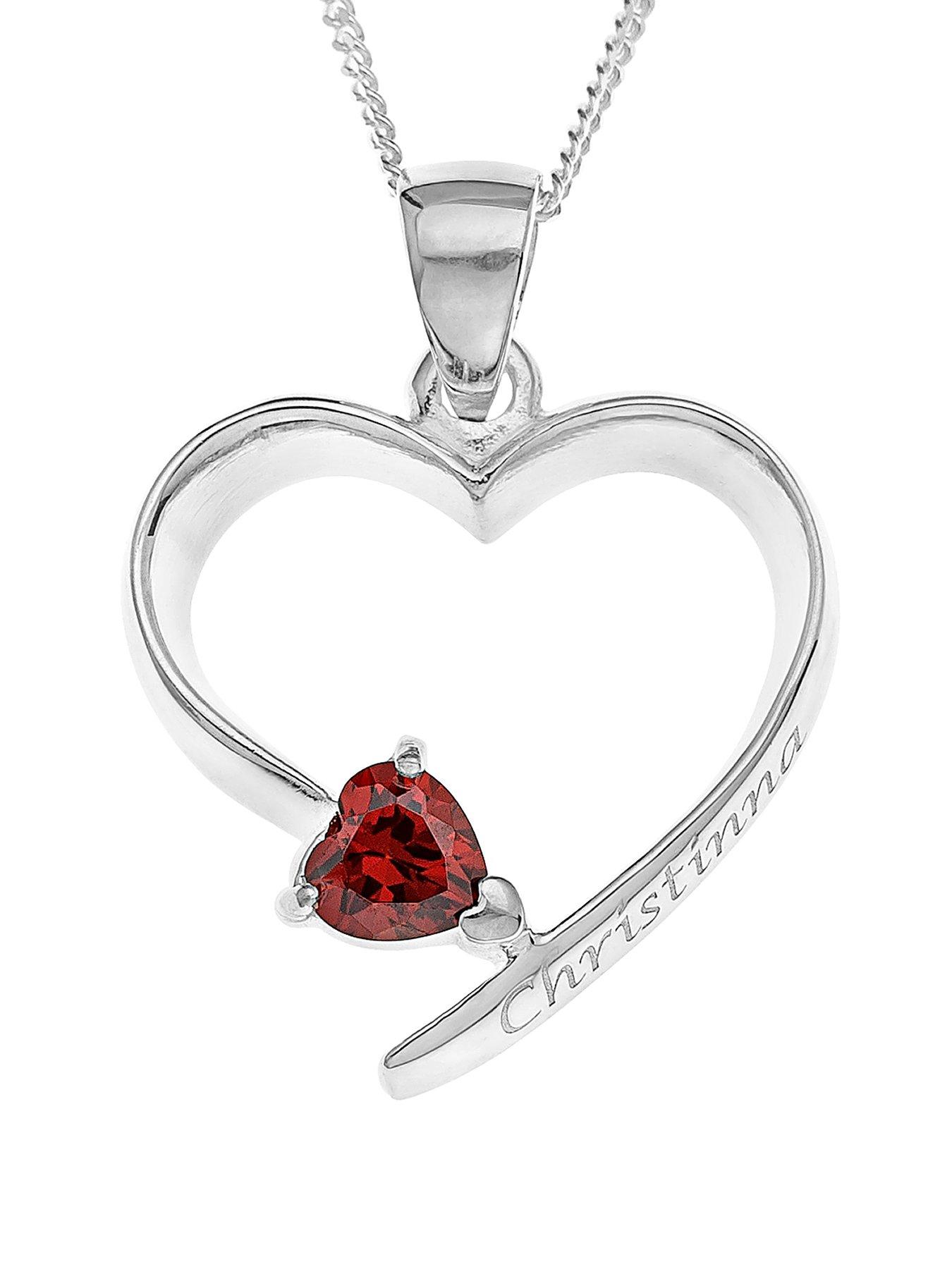 The Love Collection Personalised Sterling Silver Birth Stone Heart Pendant