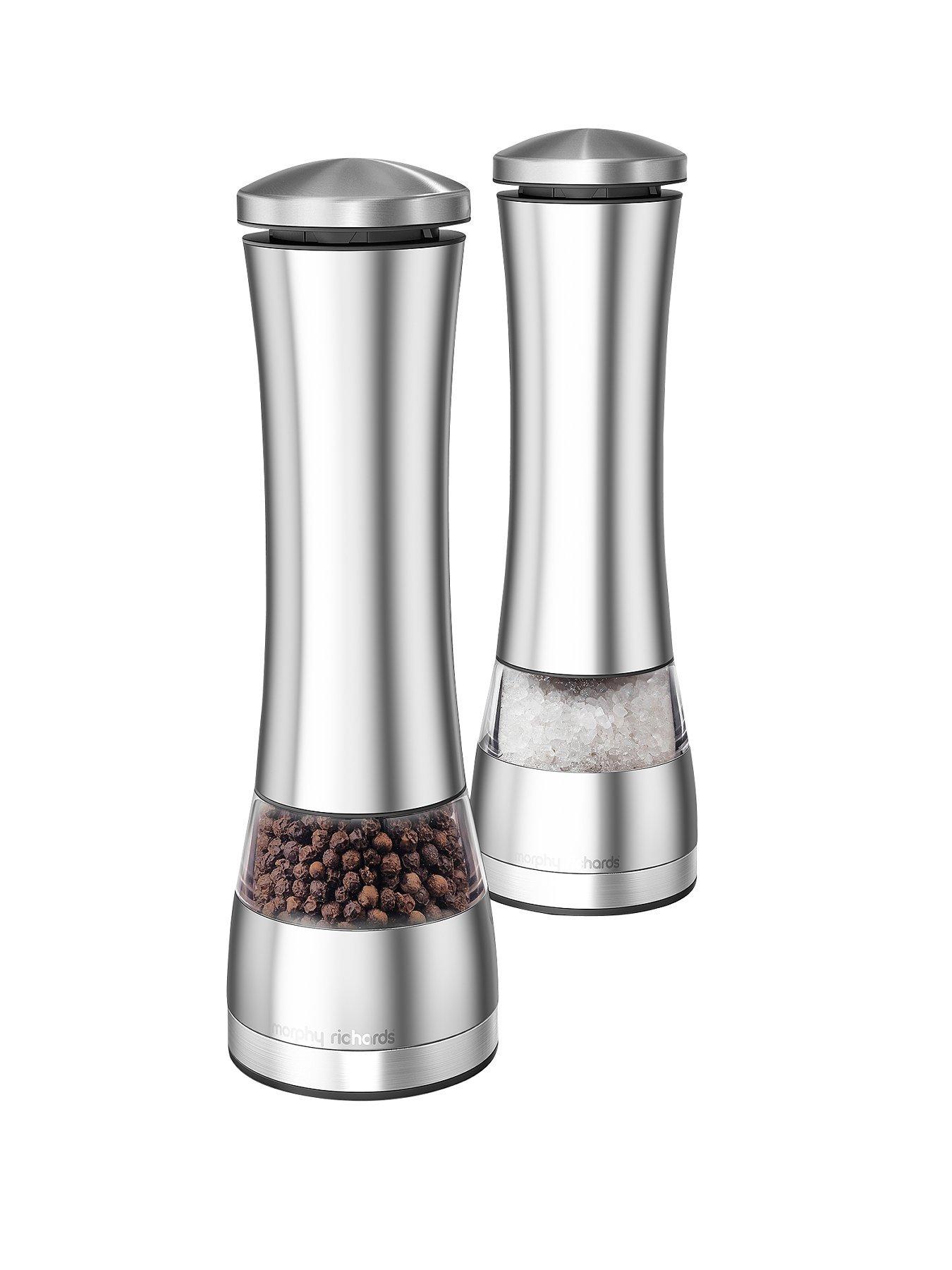 Product photograph of Morphy Richards Electronic Salt And Pepper Mill Set - Stainless Steel from very.co.uk