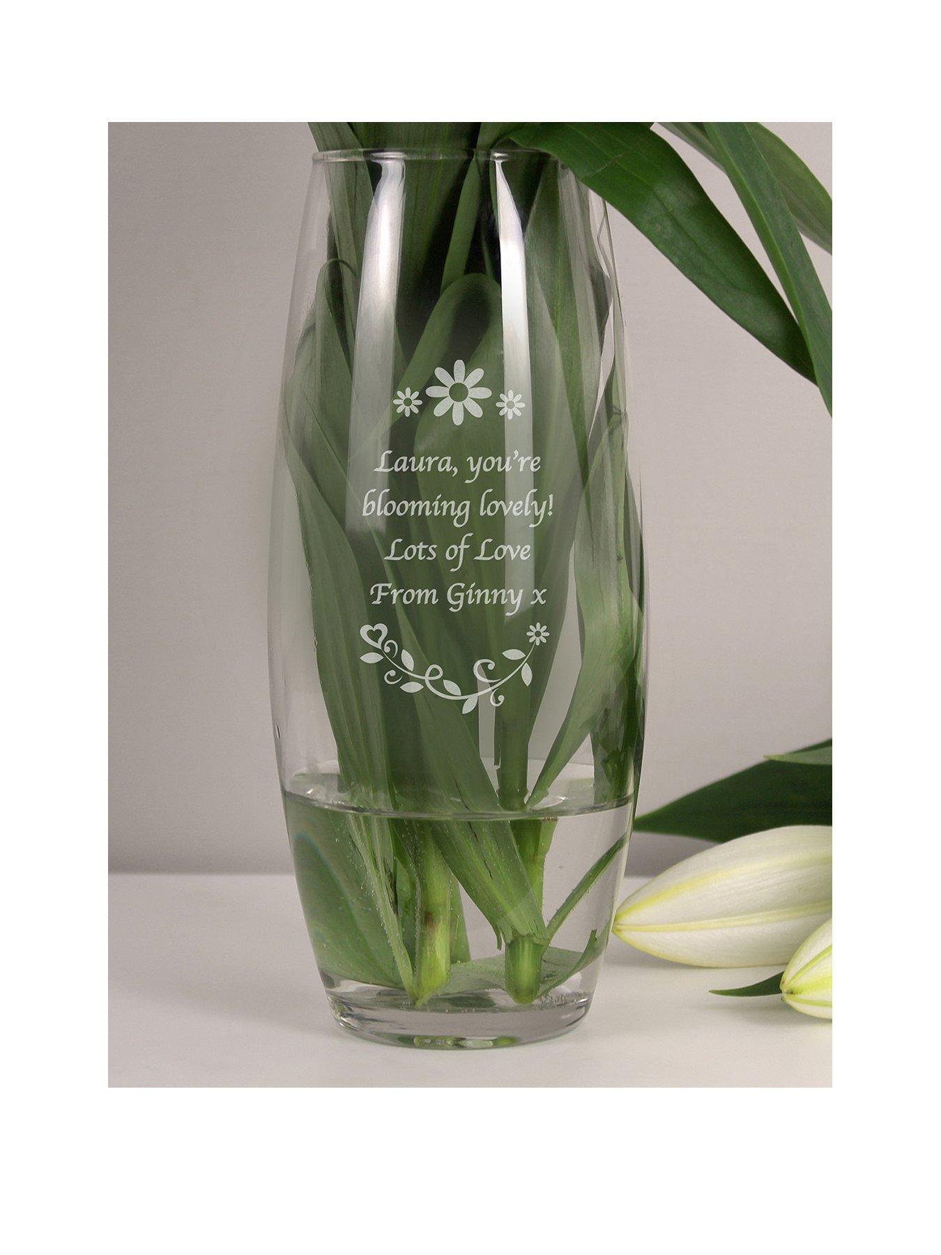 Product photograph of The Personalised Memento Company Personalised Floral Design Barrel Vase from very.co.uk