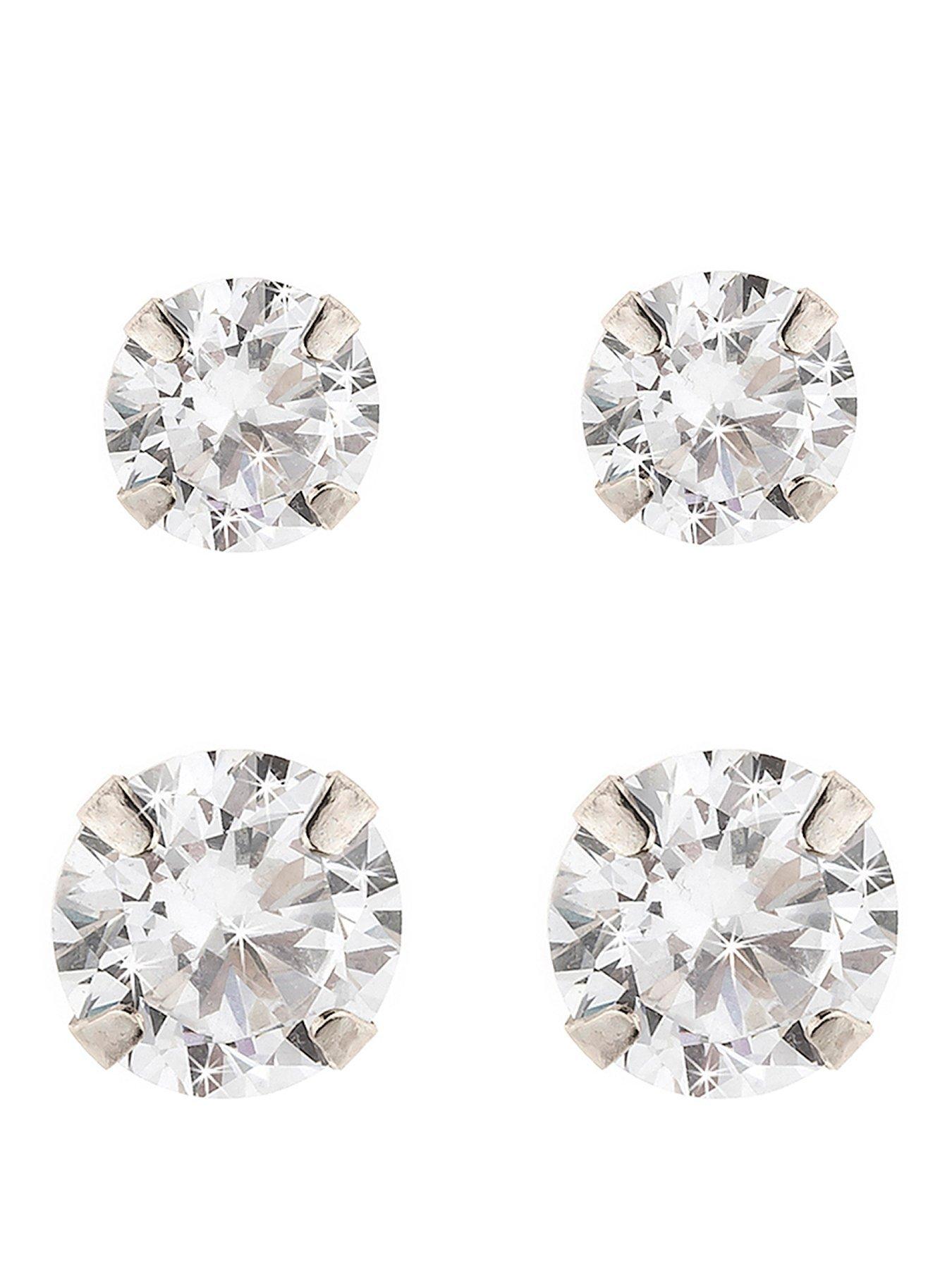 love-gem-9-carat-white-gold-set-of-2-cubic-zirconia-5mm-and-7mm-earrings