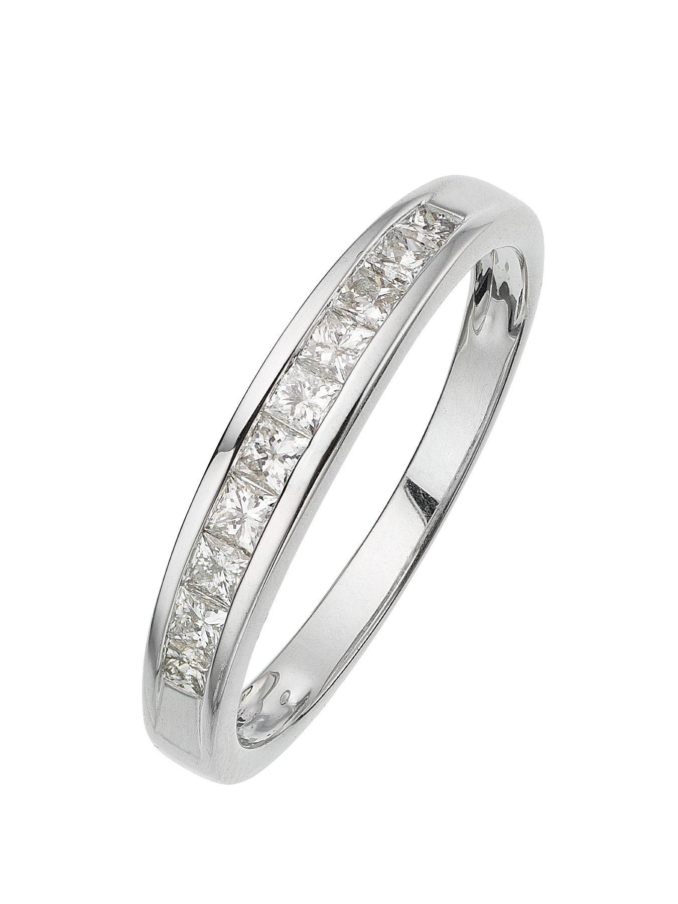 Product photograph of Love Diamond 18-carat White Gold 50 Point Princess Cut Diamond Half Eternity Ring from very.co.uk