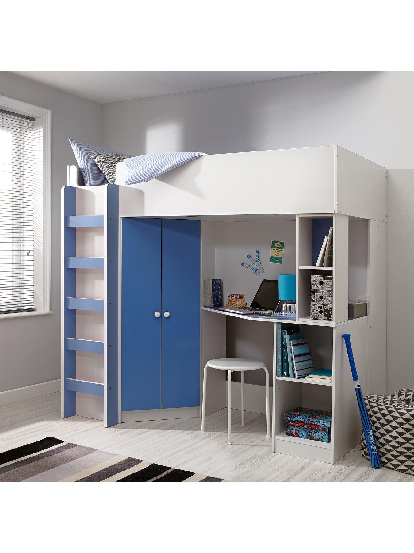 Kidspace New Metro High Sleeper Bed With Desk Wardrobe Shelves