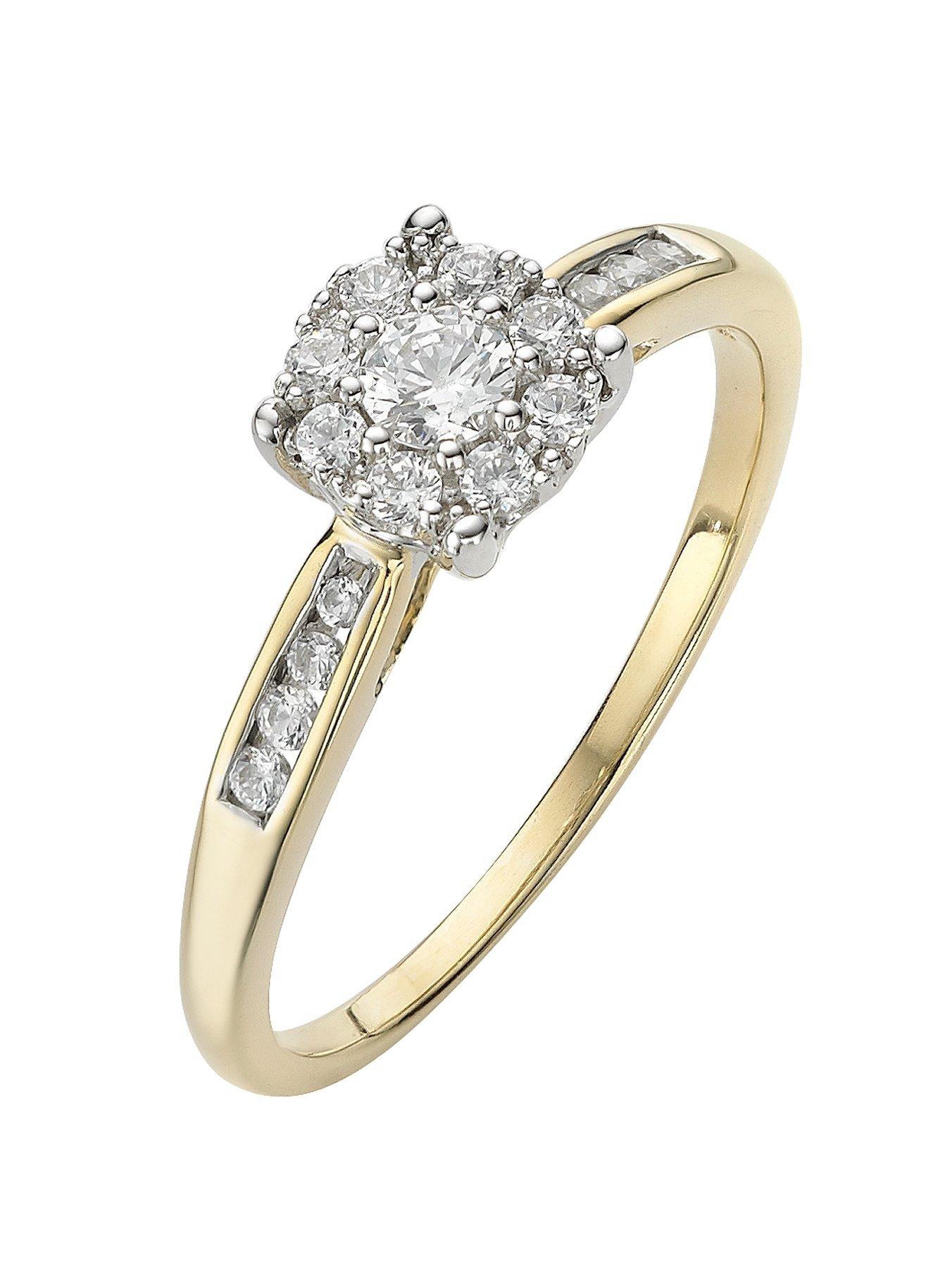 Product photograph of Love Diamond 9 Carat Yellow Gold 28 Point Cluster Ring With Stone Set Shoulders from very.co.uk