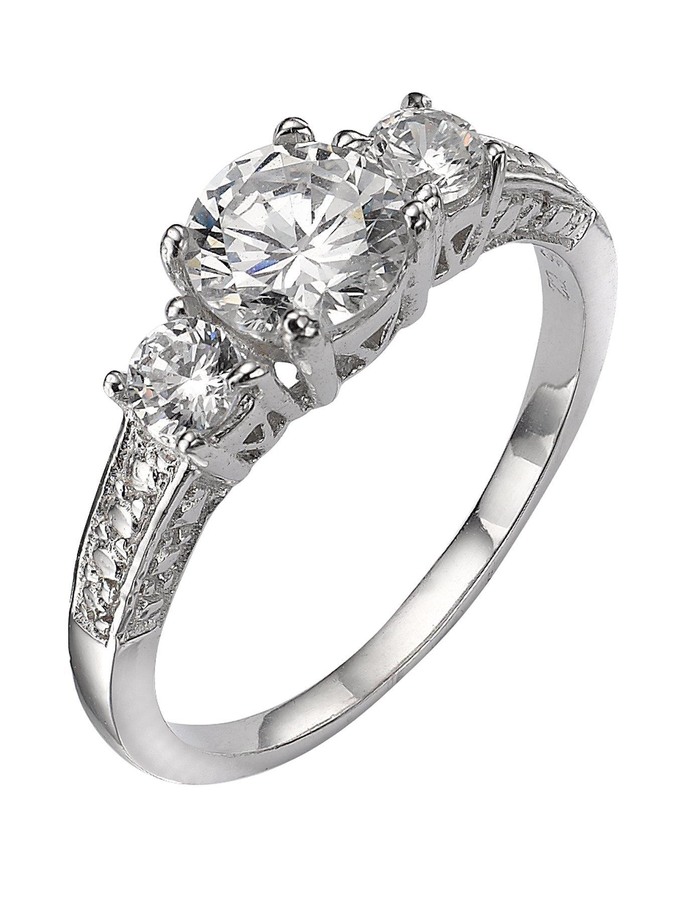 Product photograph of The Love Silver Collection Sterling Silver White Cubic Zirconia Trilogy Dress Ring from very.co.uk