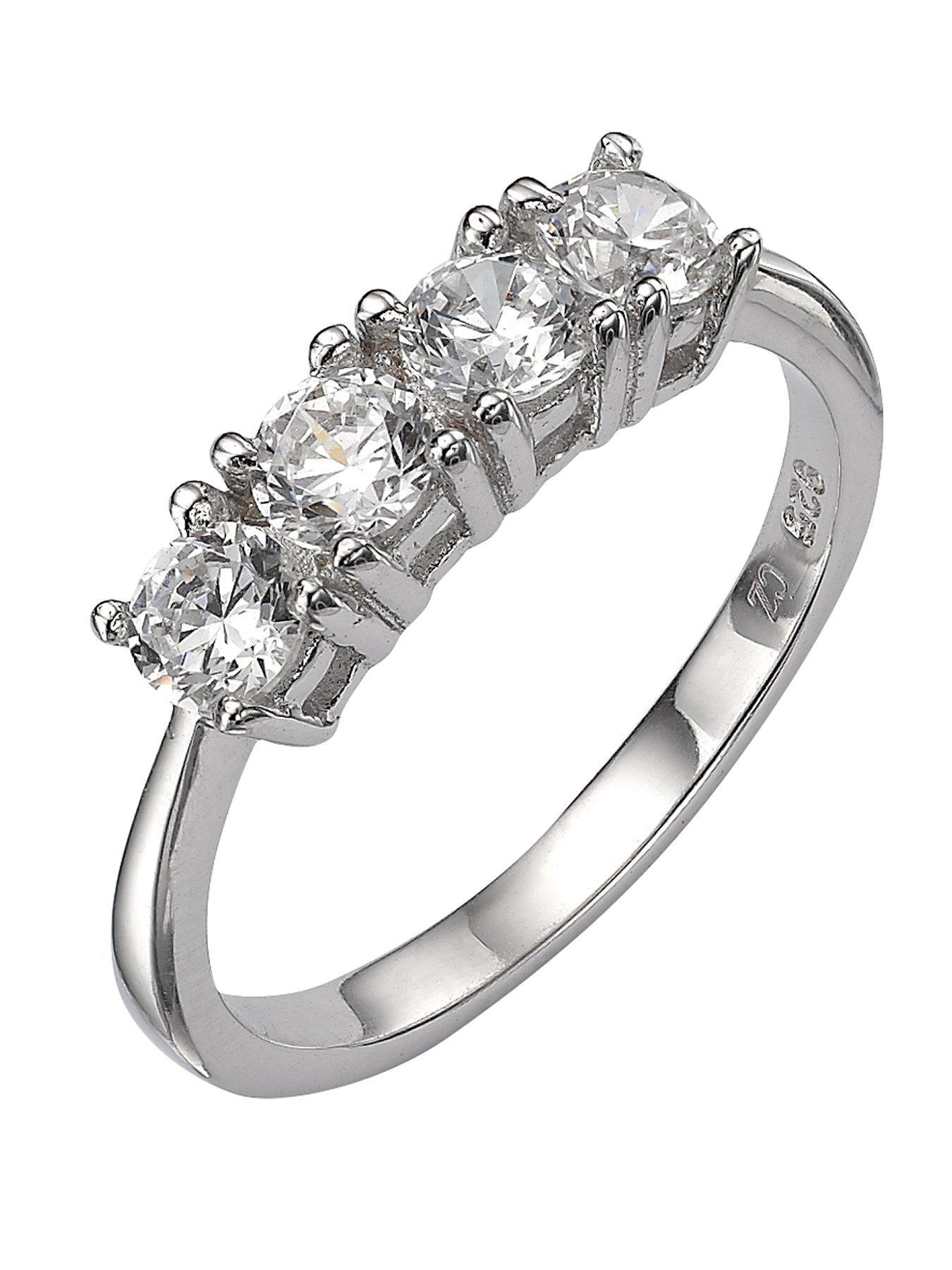 Love GEM Sterling Silver White CZ 4-Stone Dress Ring | very.co.uk