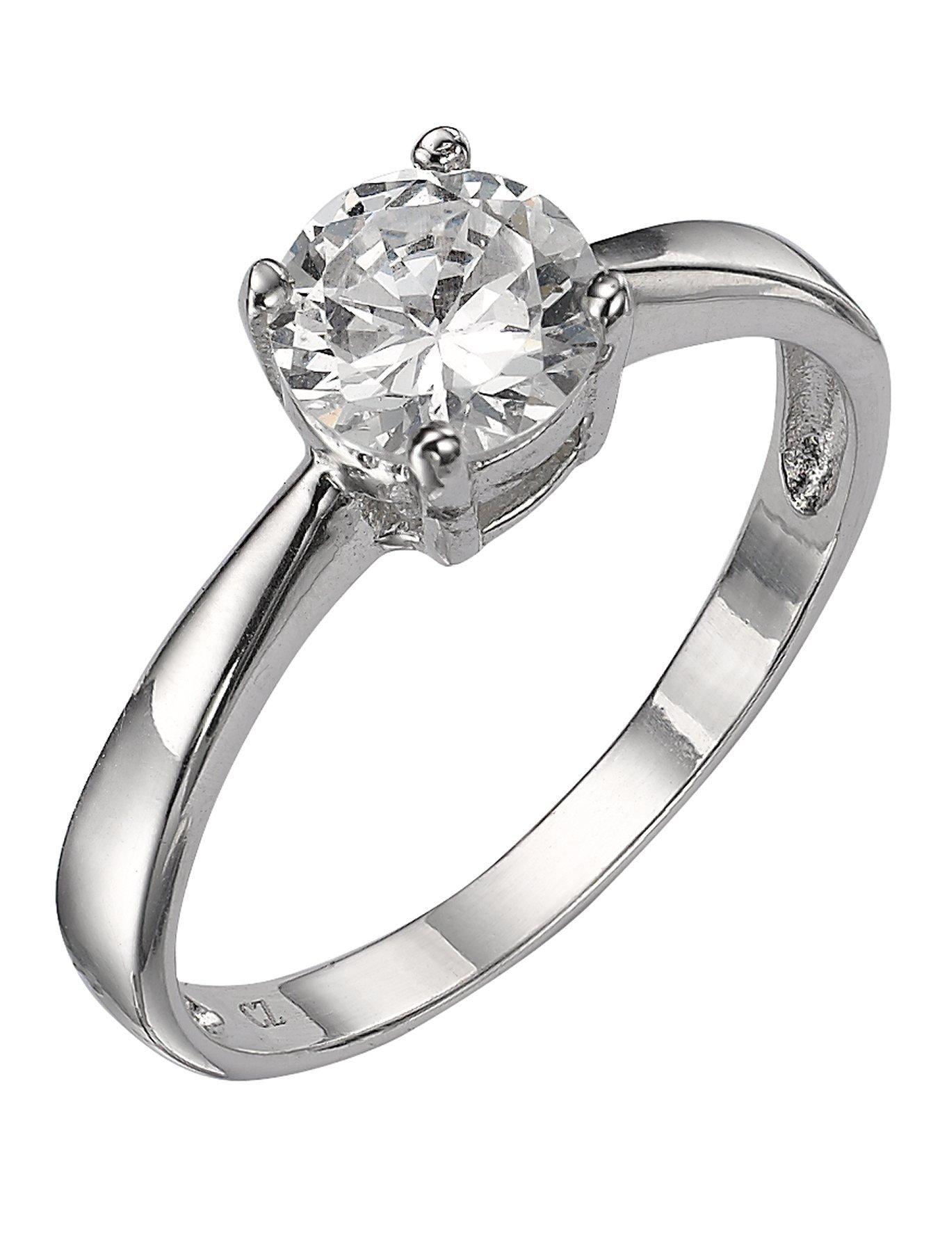 Product photograph of The Love Silver Collection Sterling Silver White Cubic Zirconia Solitaire Dress Ring from very.co.uk