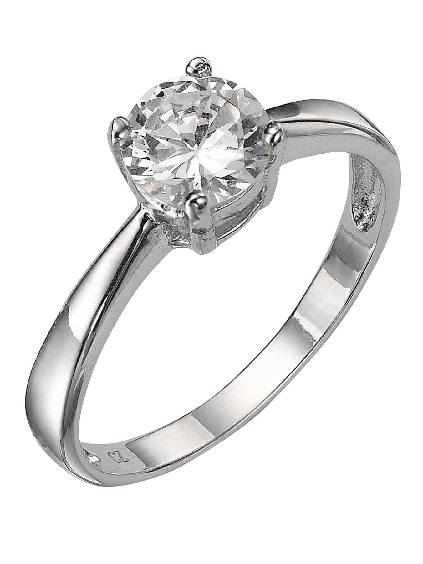 The Love Collection Sterling Silver White Cubic Zirconia Solitaire Dress Ring